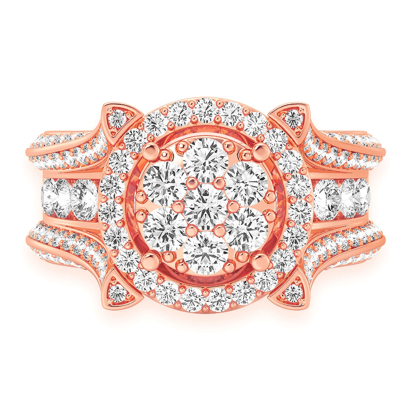 Mosaic Cluster Diamond Ring in 14K rose gold, front view