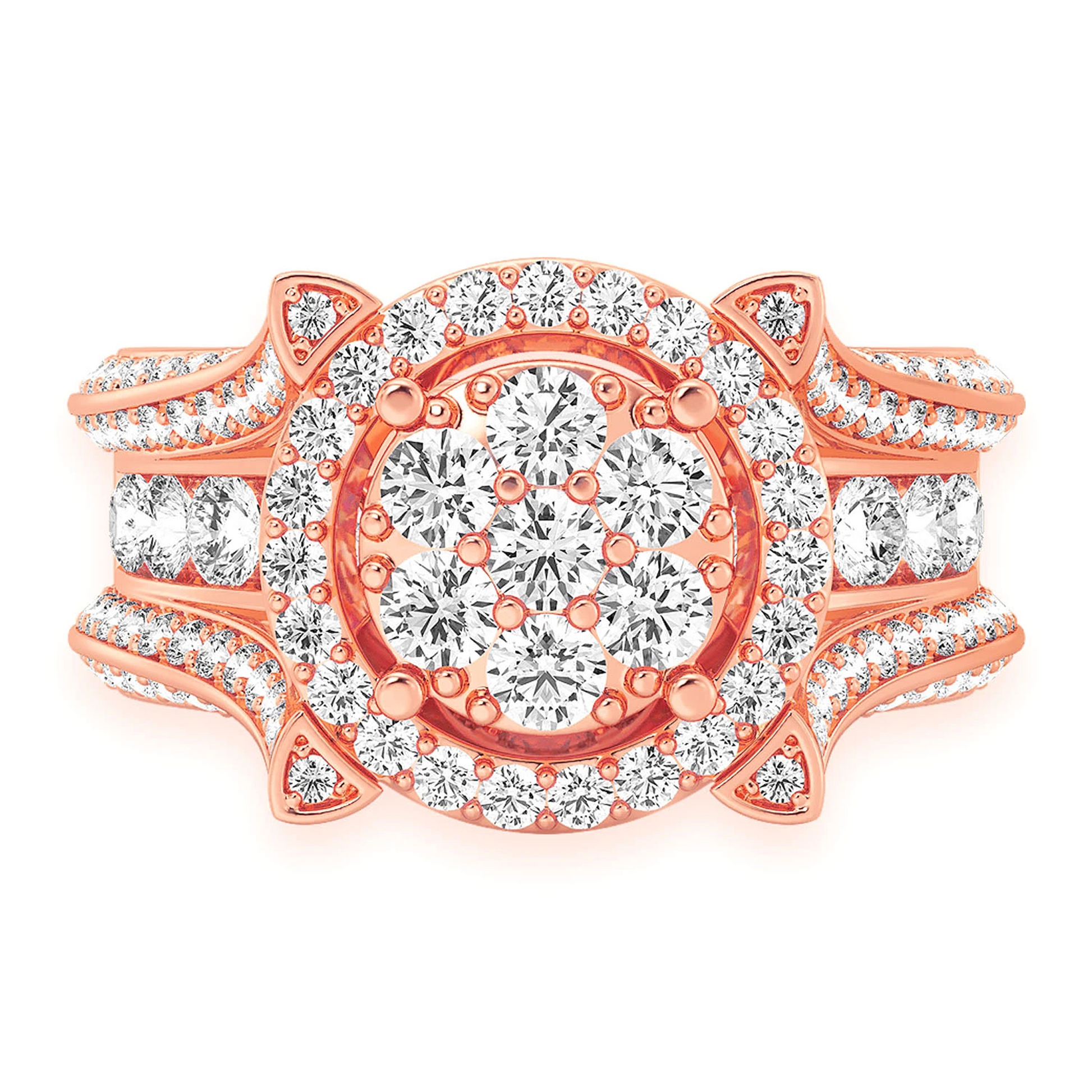 Mosaic Cluster Diamond Ring in 14K rose gold, front view
