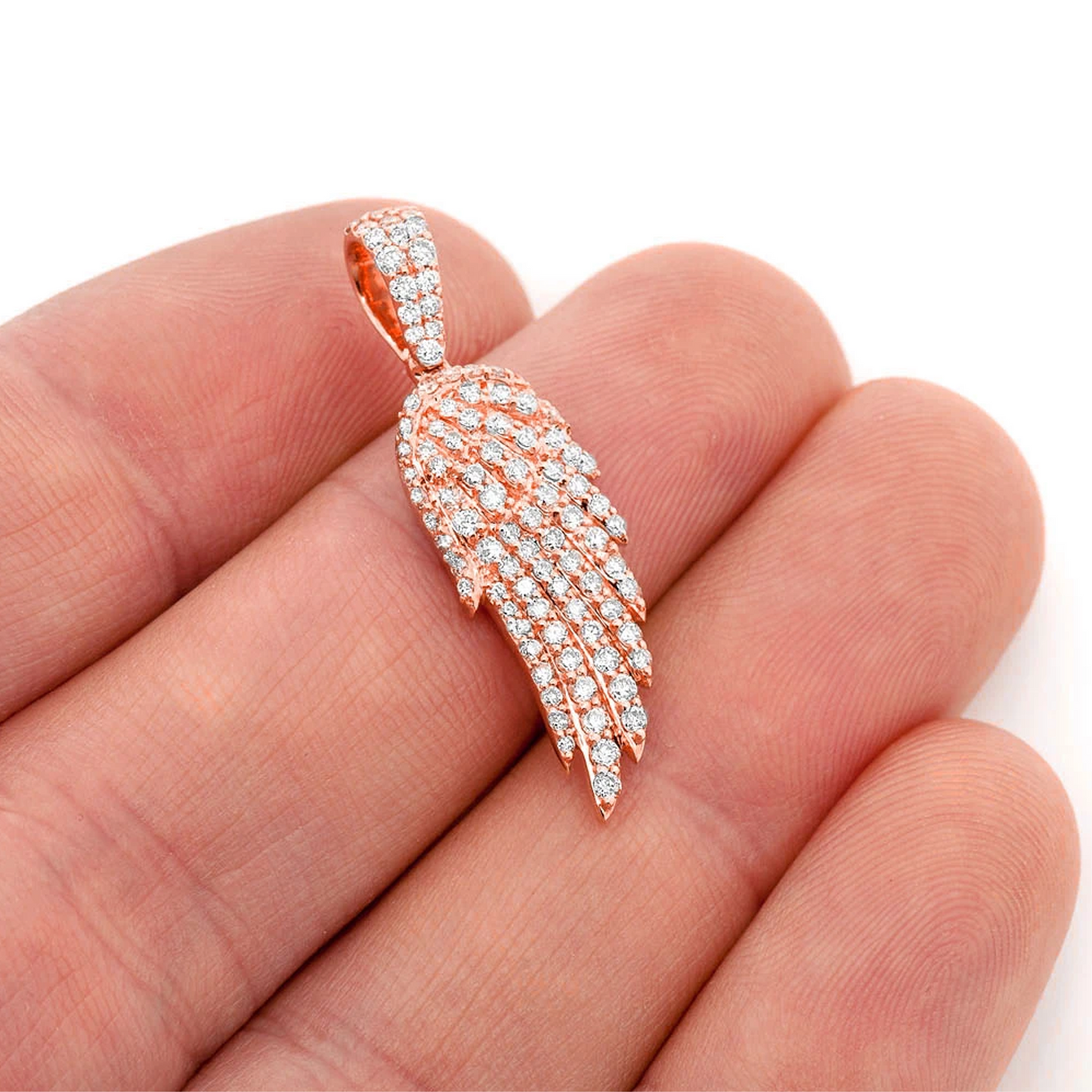 Angel Wing Feather Diamond Pendant in 14K rose gold, Entry | 0.85ctw, alternate view