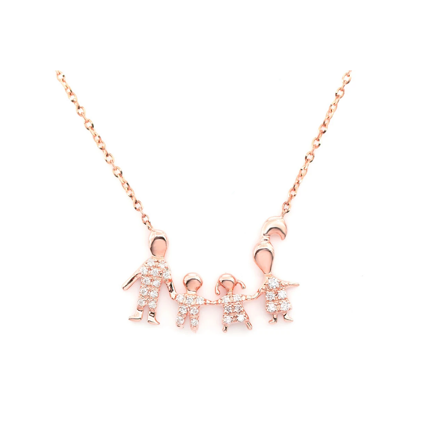Family of Four Diamond Necklace in 14K rose gold, front view