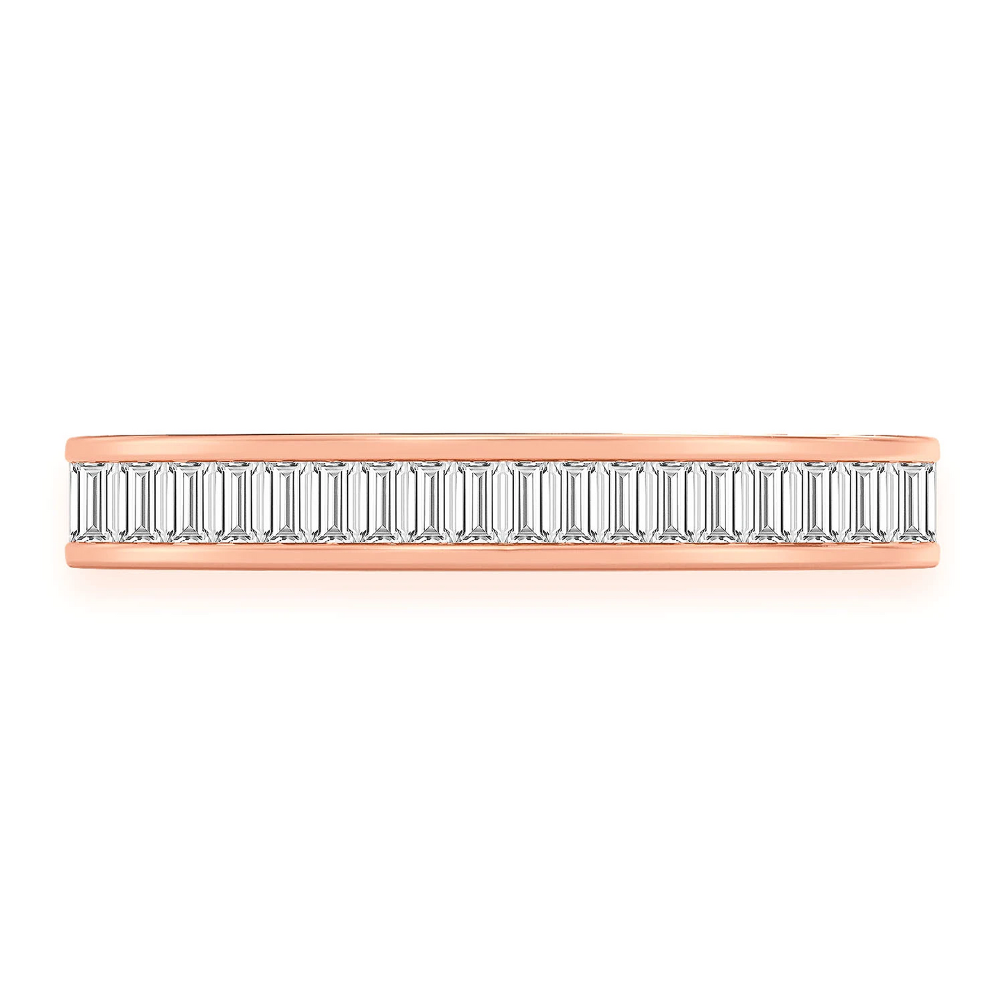Baguette Channel Set Diamond Ring in 14K rose gold, angled view