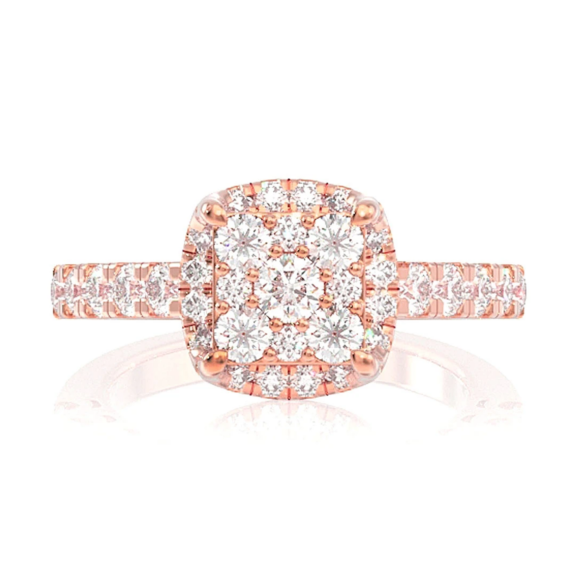Square Cluster Halo Diamond Ring in 14K rose gold, front view