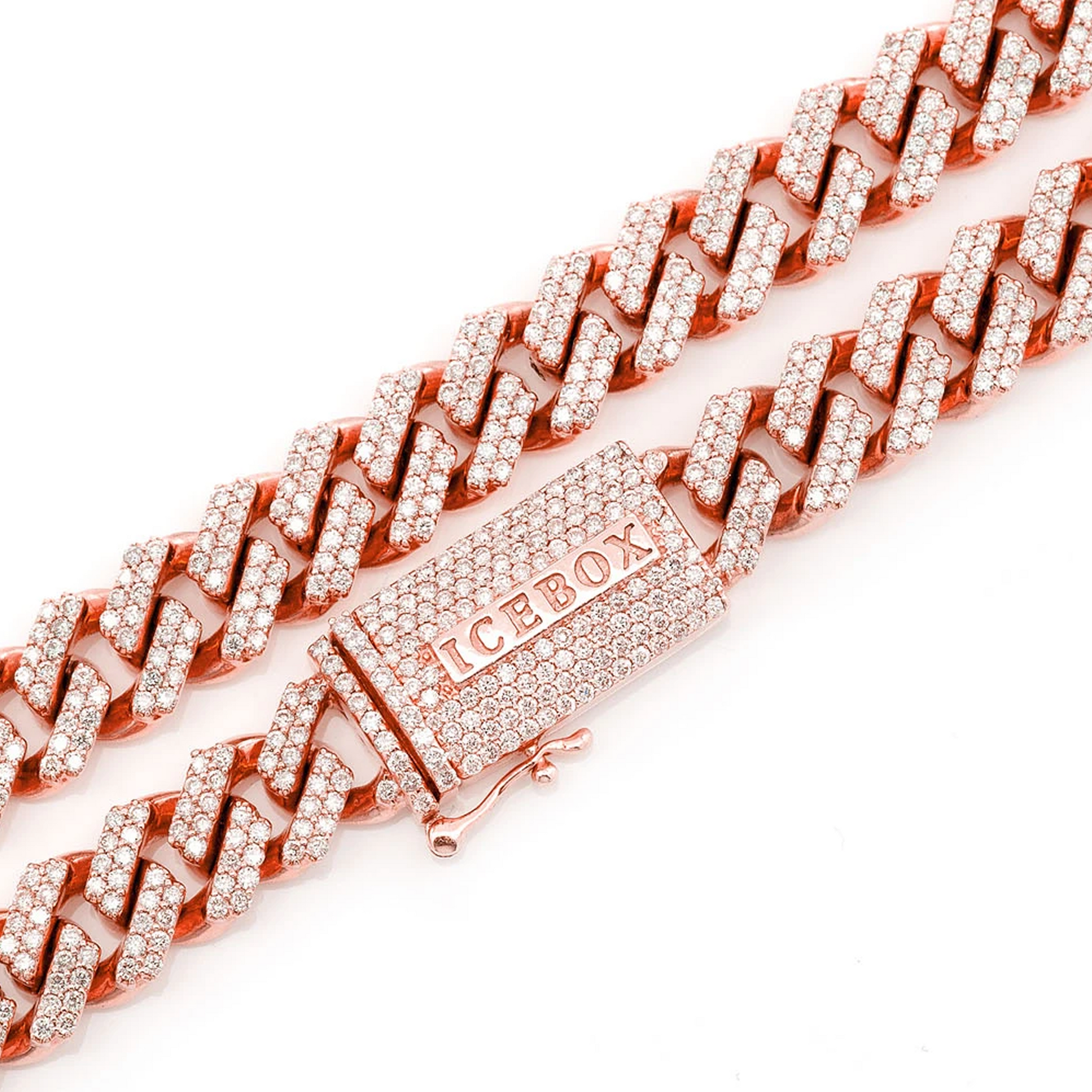 Raised Cuban Diamond Necklace in 14K rose gold, 9mm / 13.00ctw width, detail view
