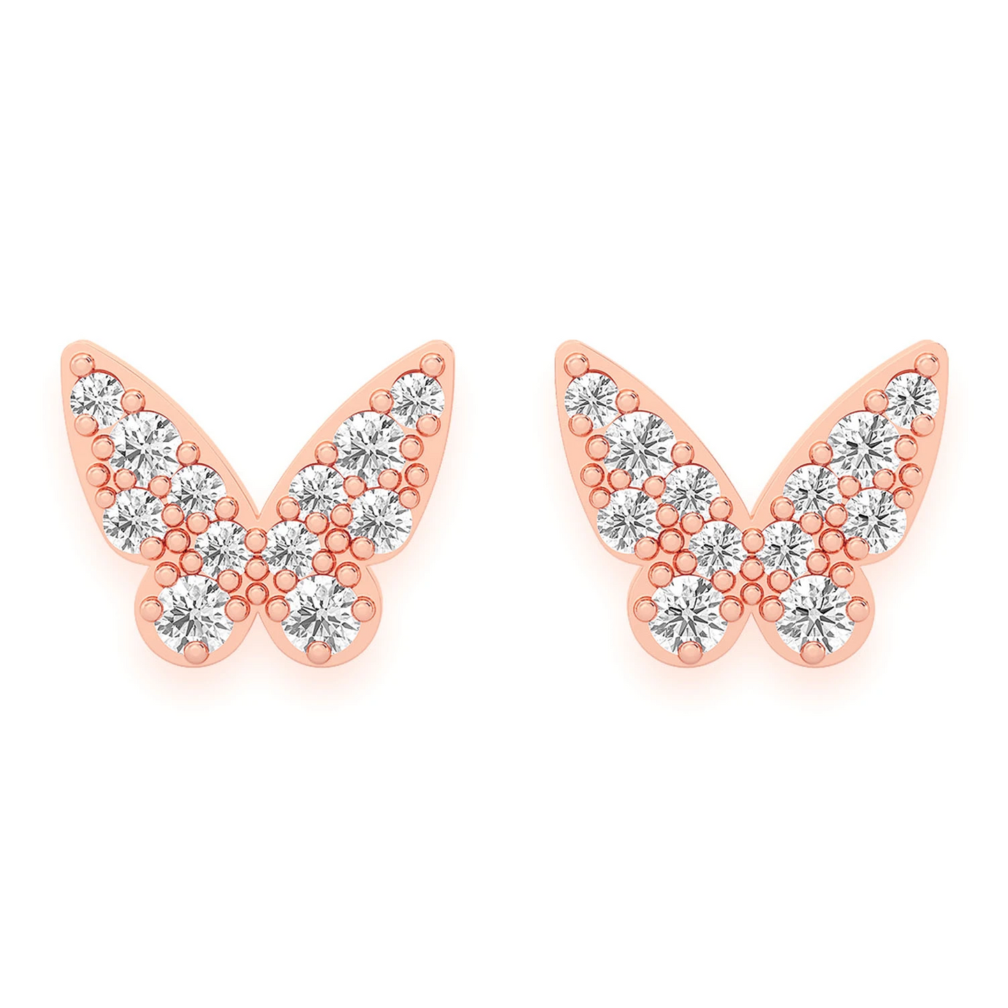 Butterfly Diamond Studs in 14K rose gold, front view