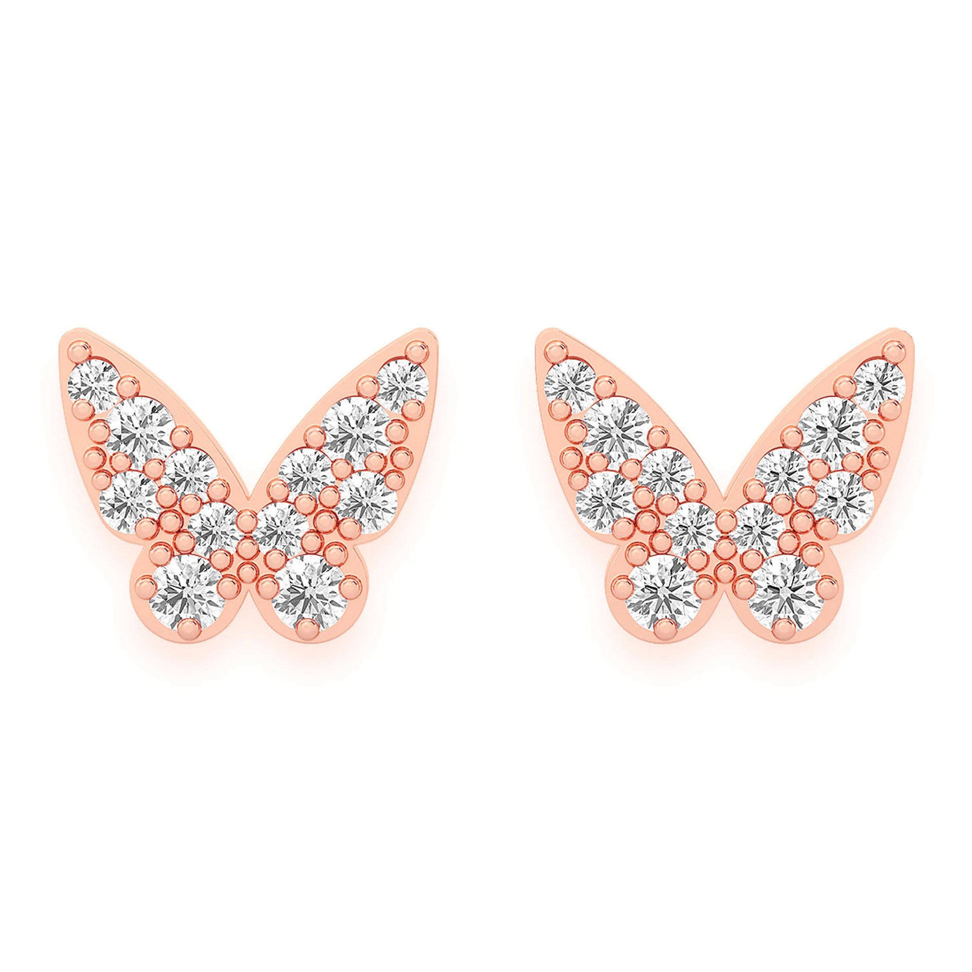 Butterfly Diamond Studs in 14K rose gold, front view