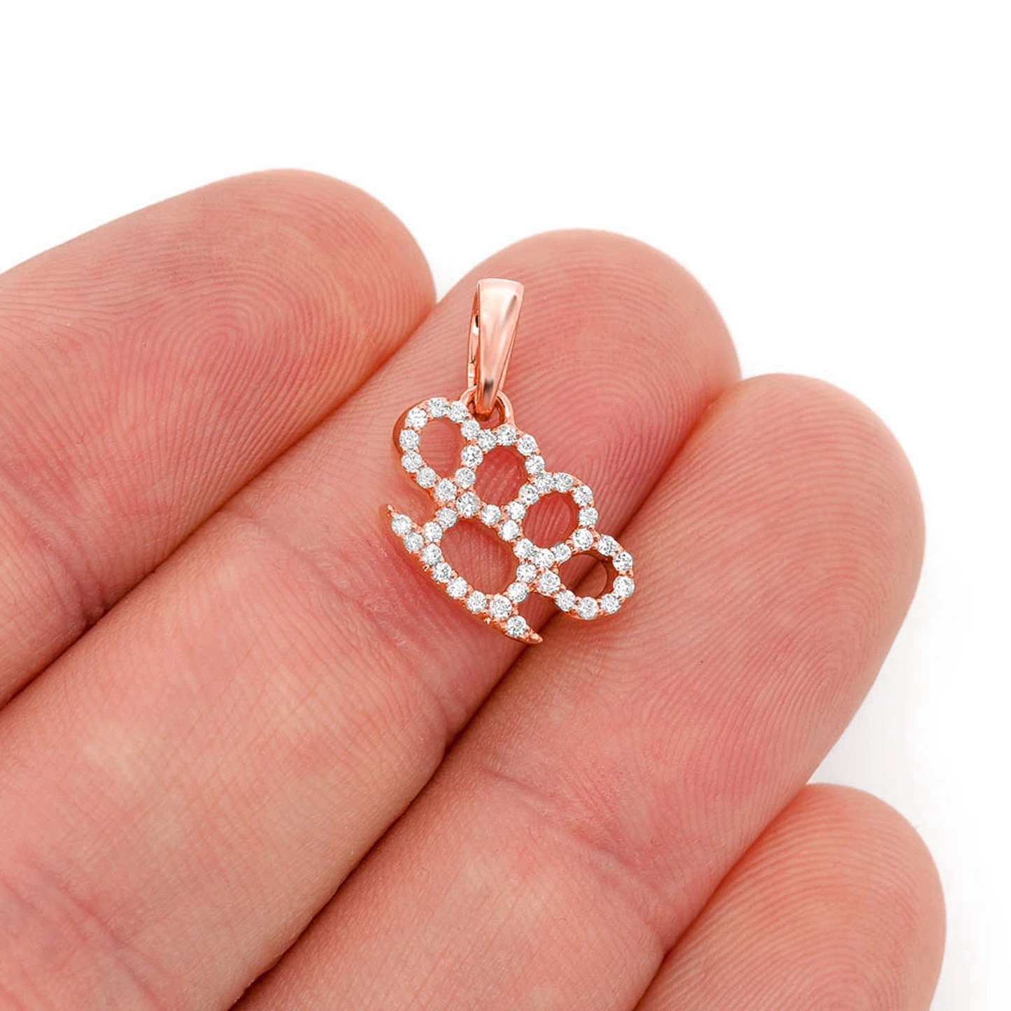 Brass Knuckle Diamond Pendant in 14K rose gold, angled view