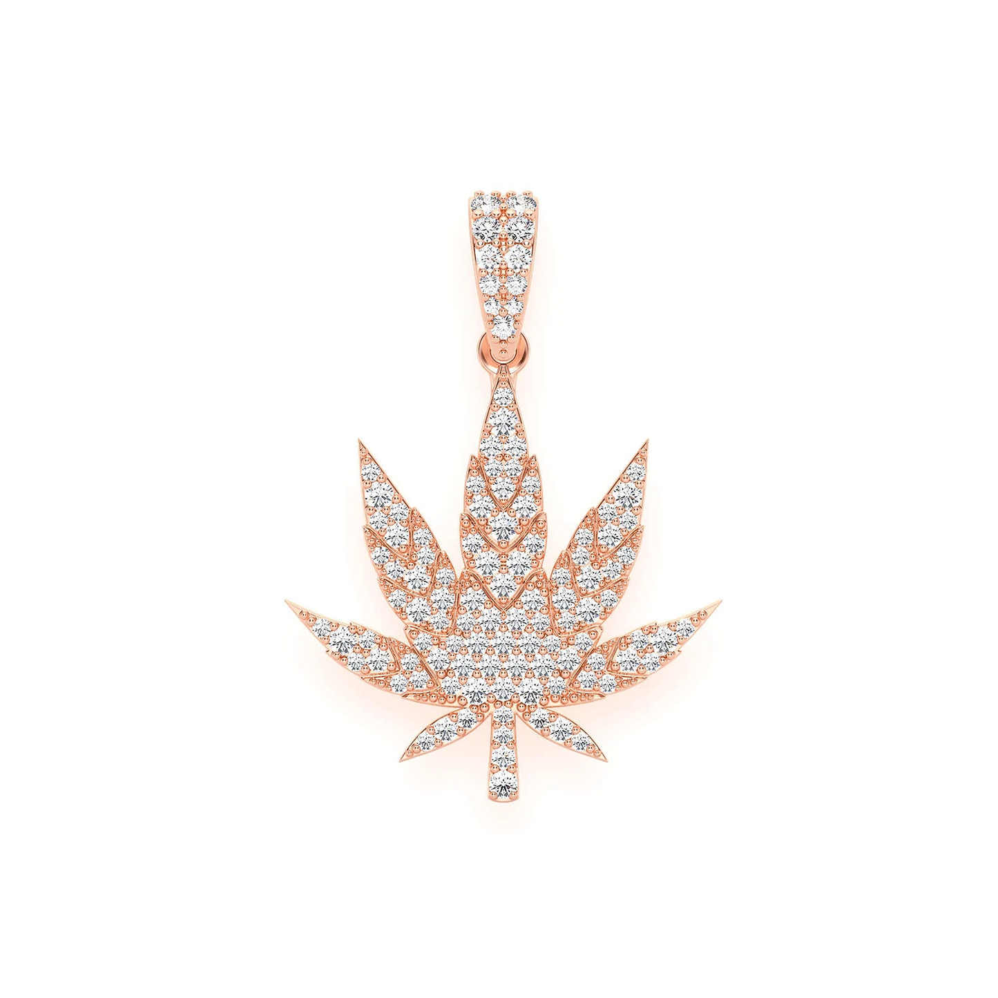 Cannabis Leaf Diamond Pendant in 14K rose gold, Statement | 1.60ctw, front view