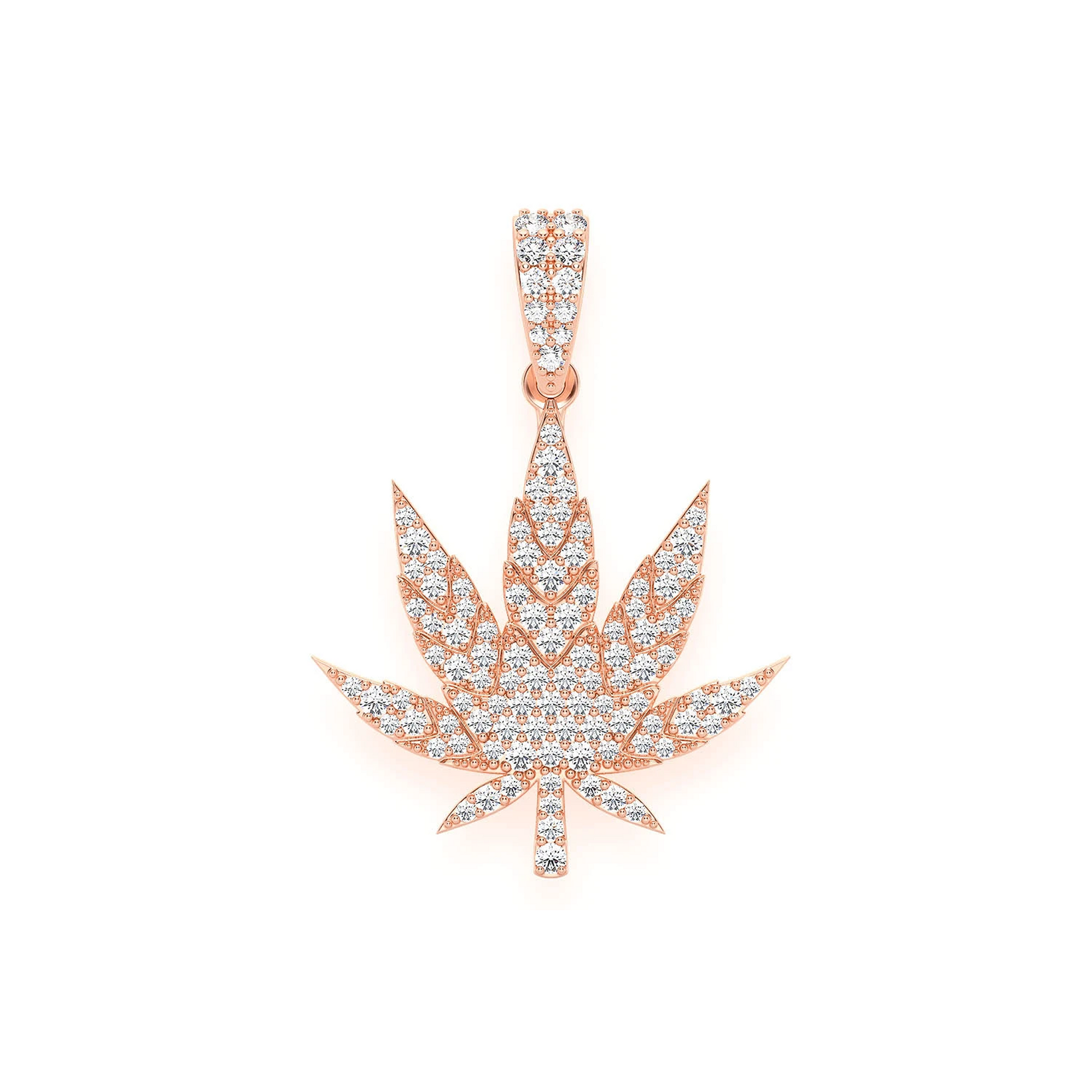 Cannabis Leaf Diamond Pendant in 14K rose gold, Statement | 1.60ctw, front view
