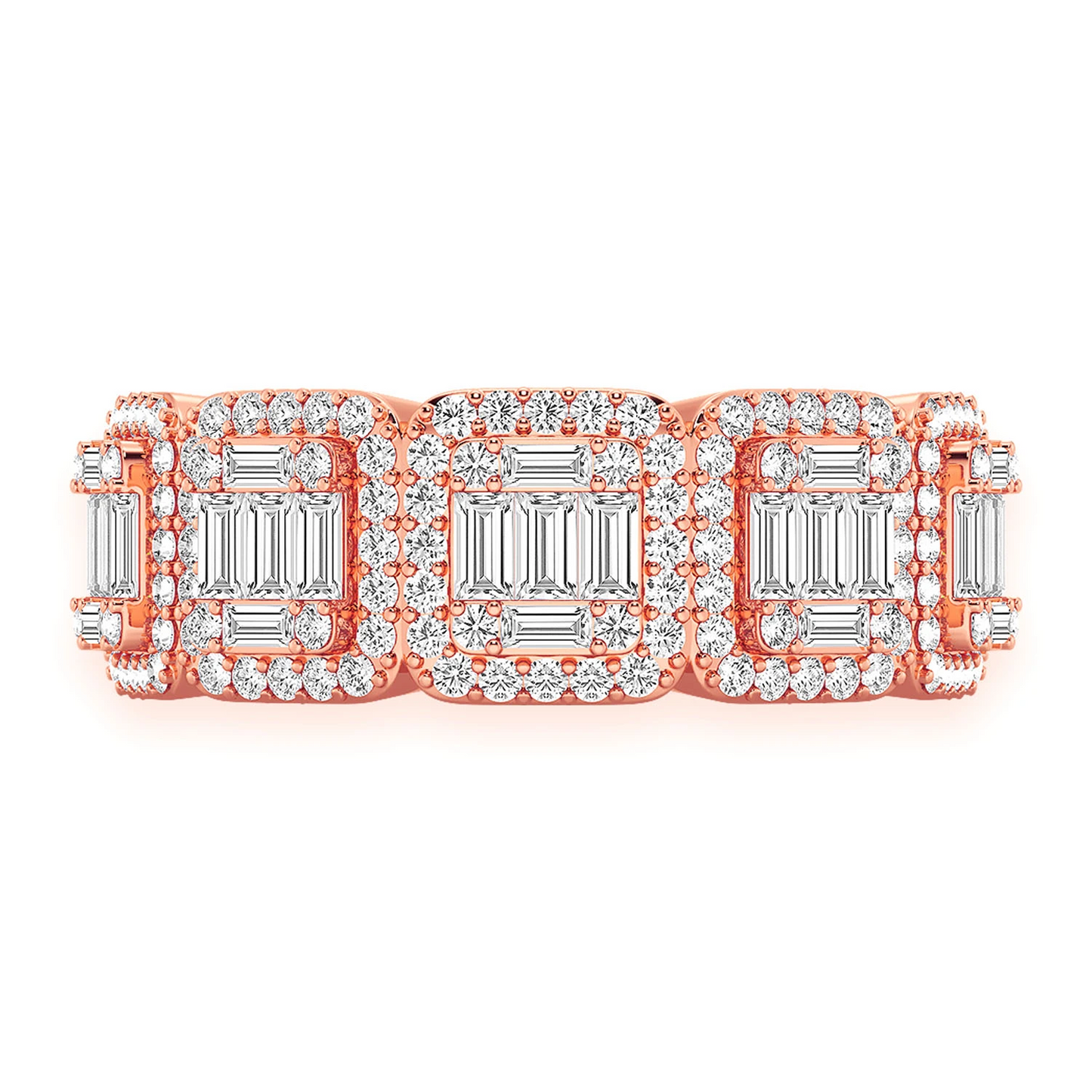 Baguette & Round Diamond Band Ring in 14K rose gold, front view