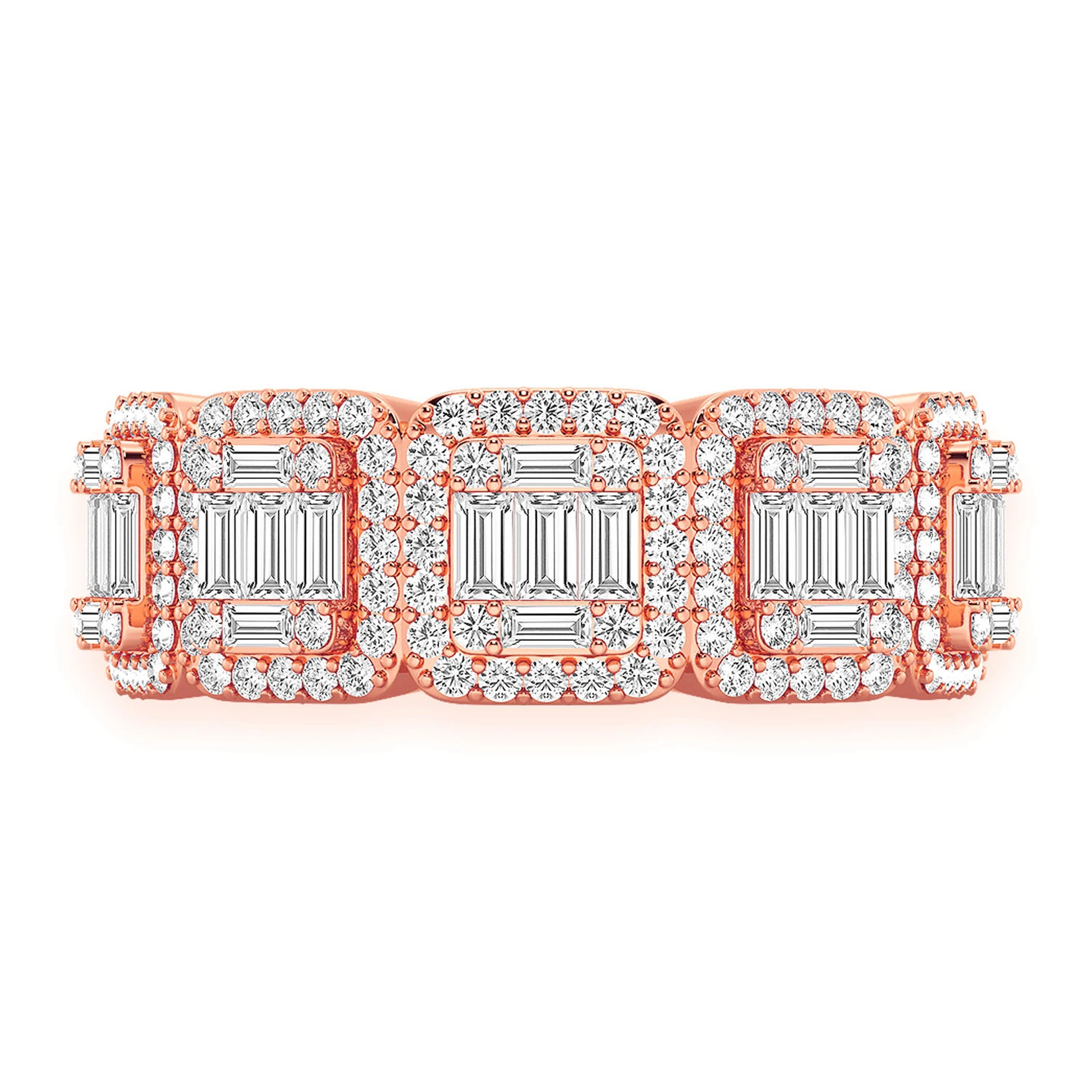 Baguette & Round Diamond Band Ring in 14K rose gold, front view