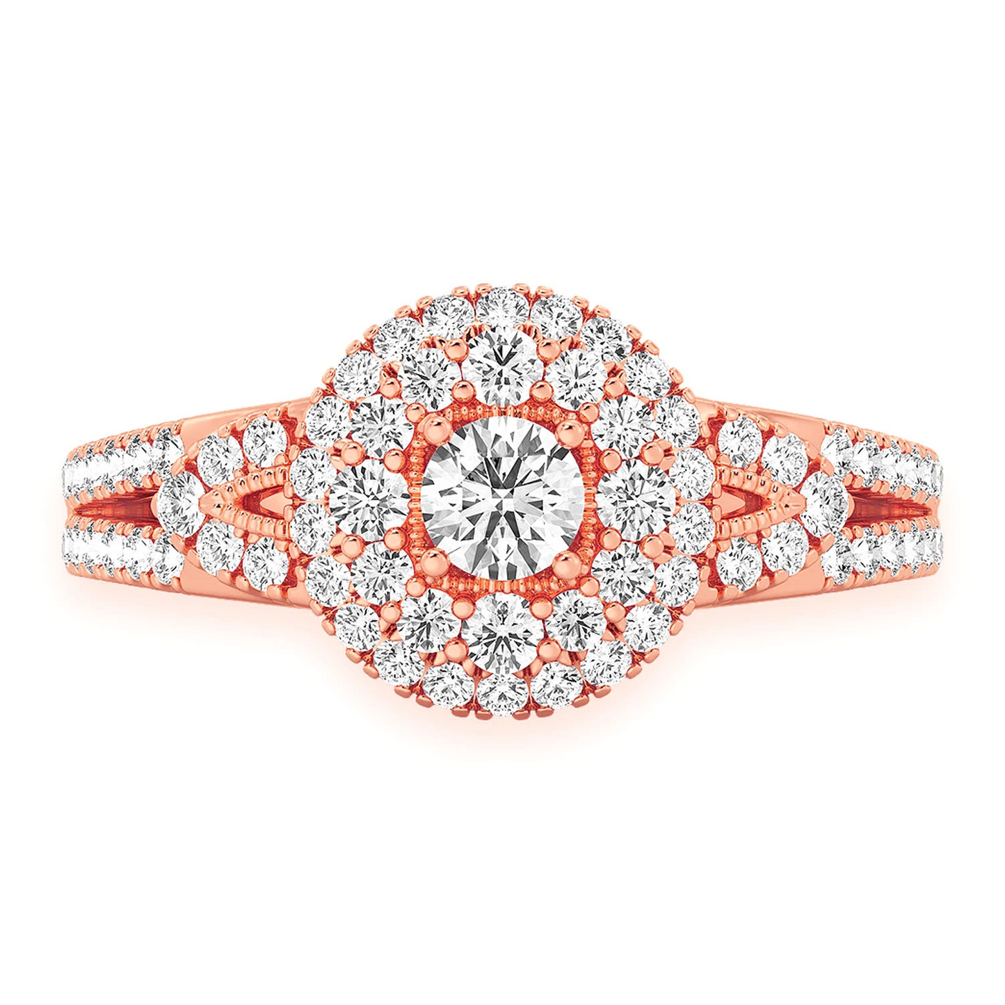 Fancy Shank Tiered Halo Ring in 14K rose gold, front view