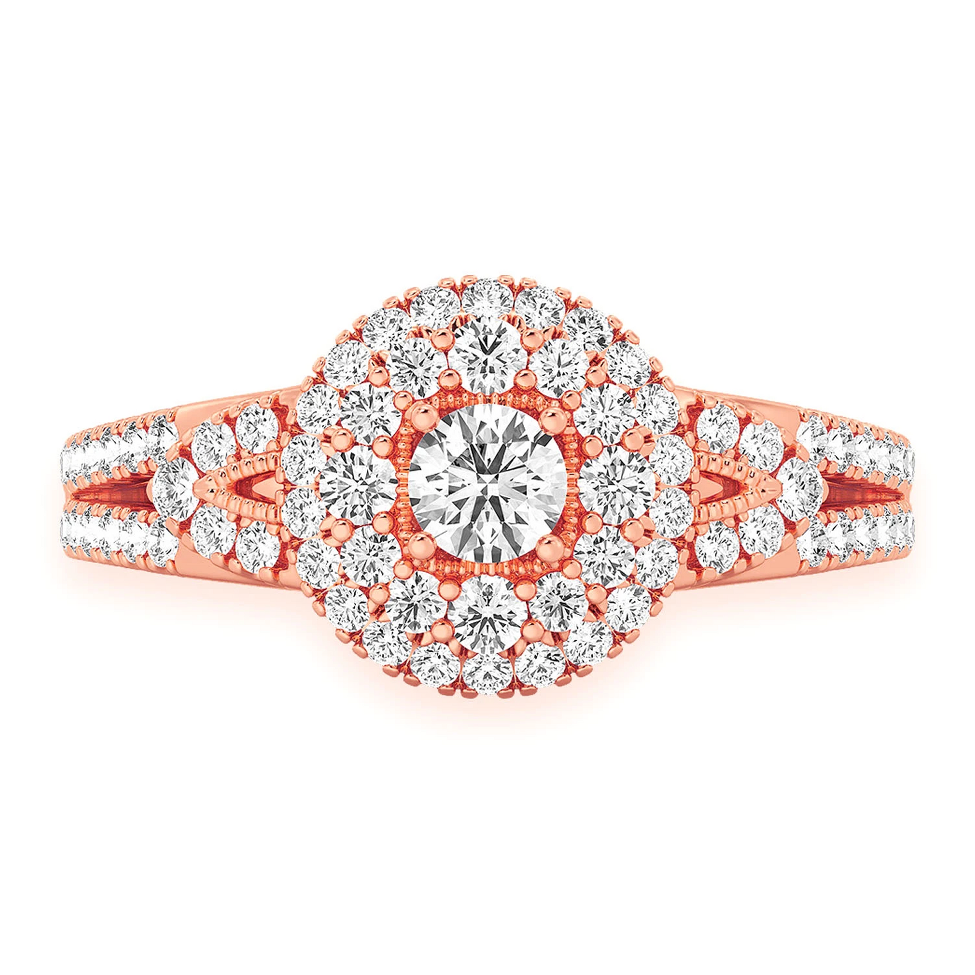 Fancy Shank Tiered Halo Ring in 14K rose gold, front view