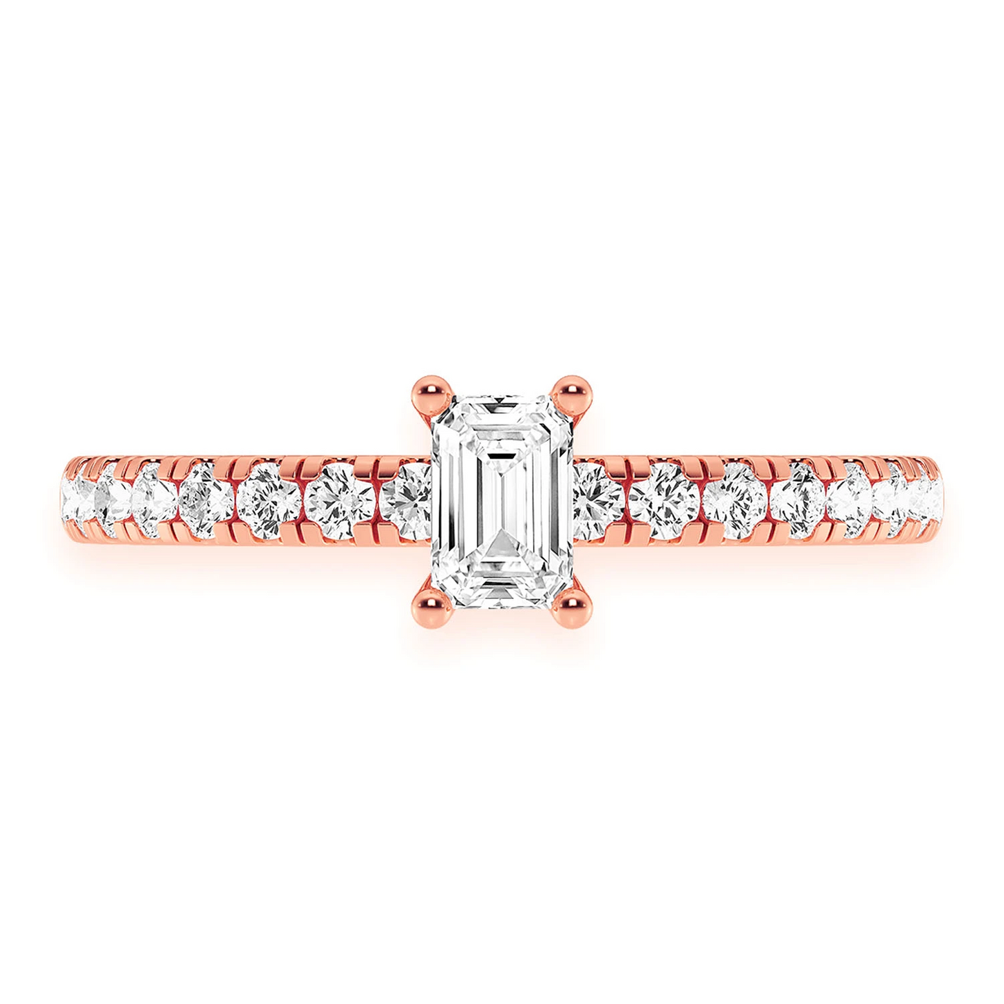 0.25ct Emerald Cut Diamond Engagement Ring in 14K rose gold, front view