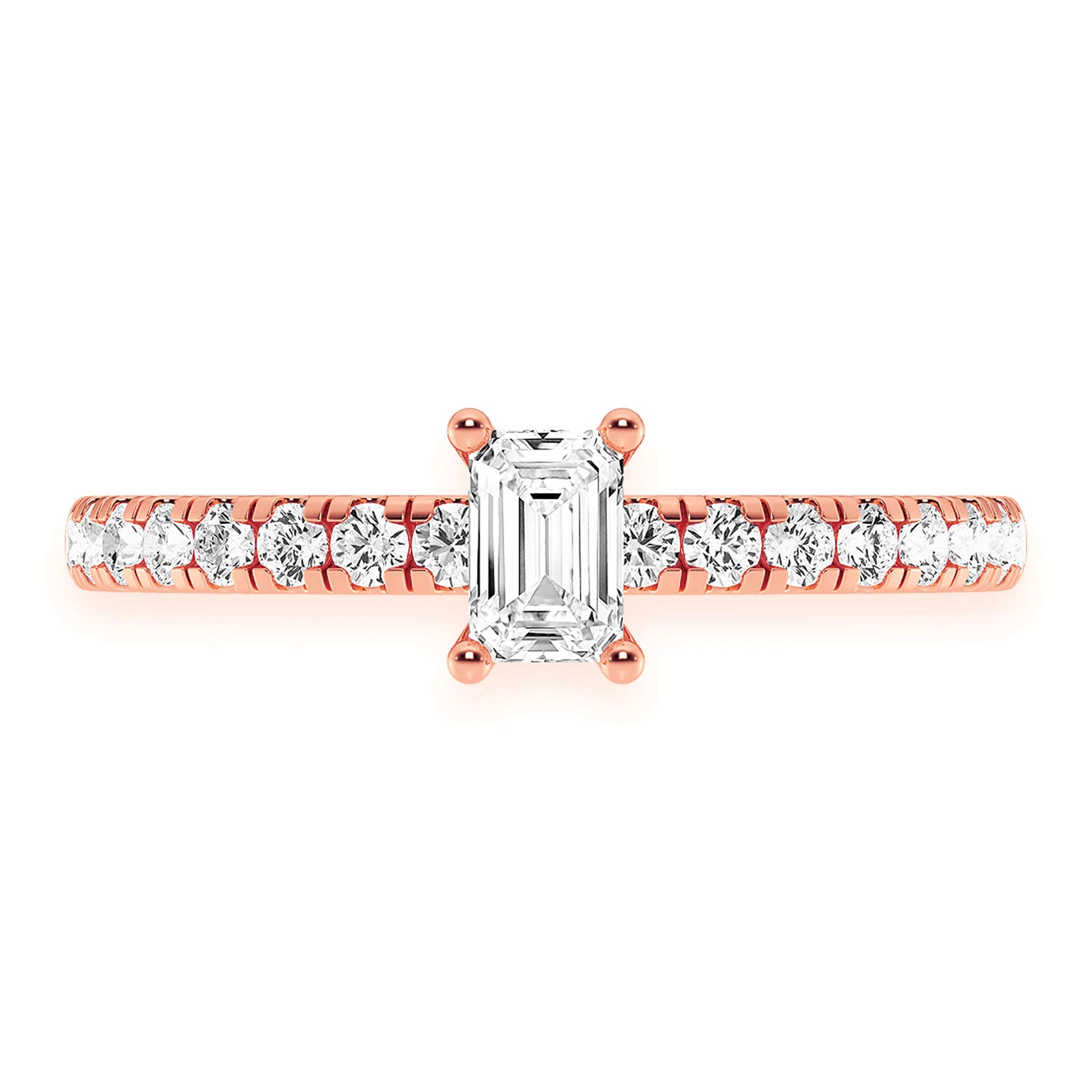 0.25ct Emerald Cut Diamond Engagement Ring in 14K rose gold, front view