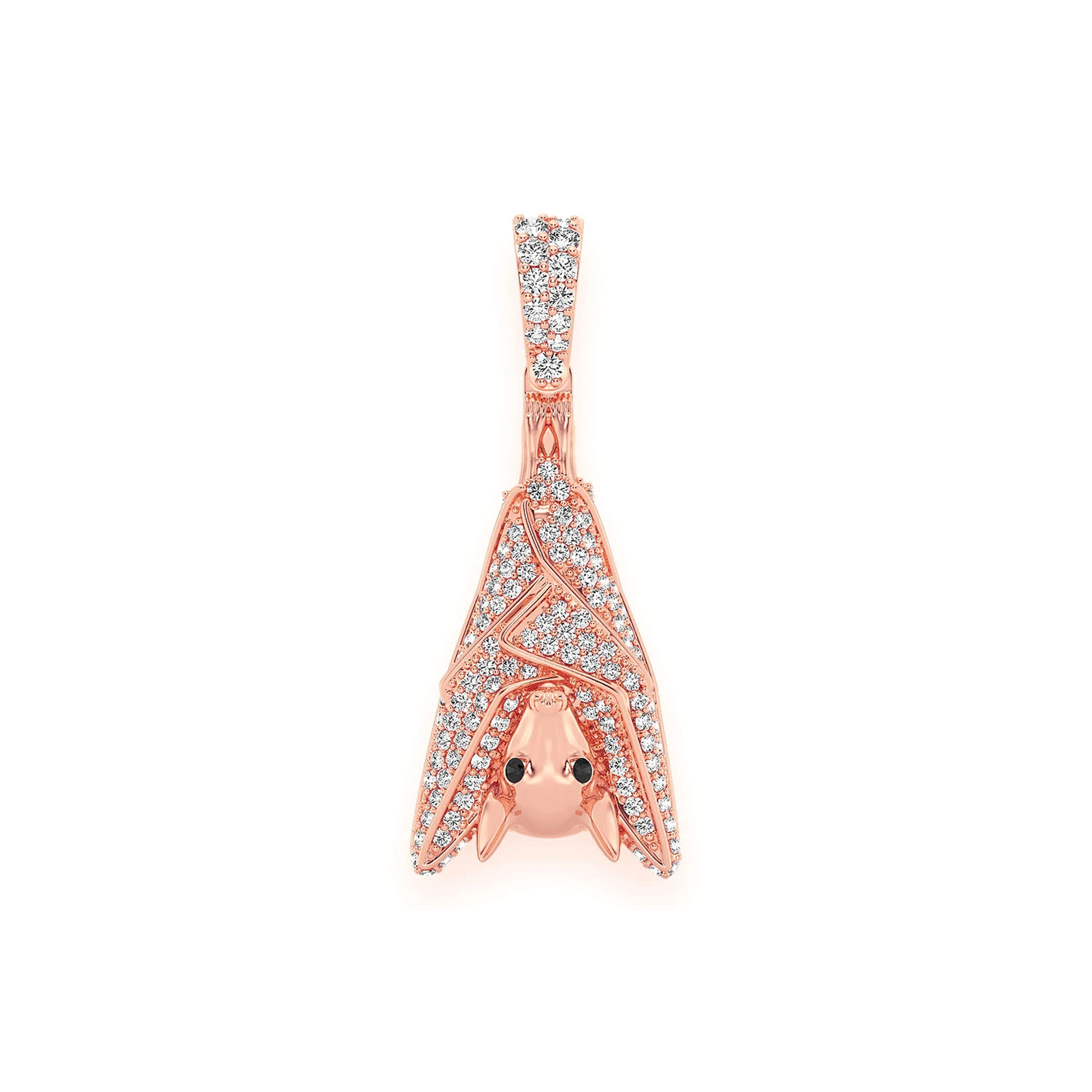 Hanging Bat Diamond Pendant in 14K rose gold, front view