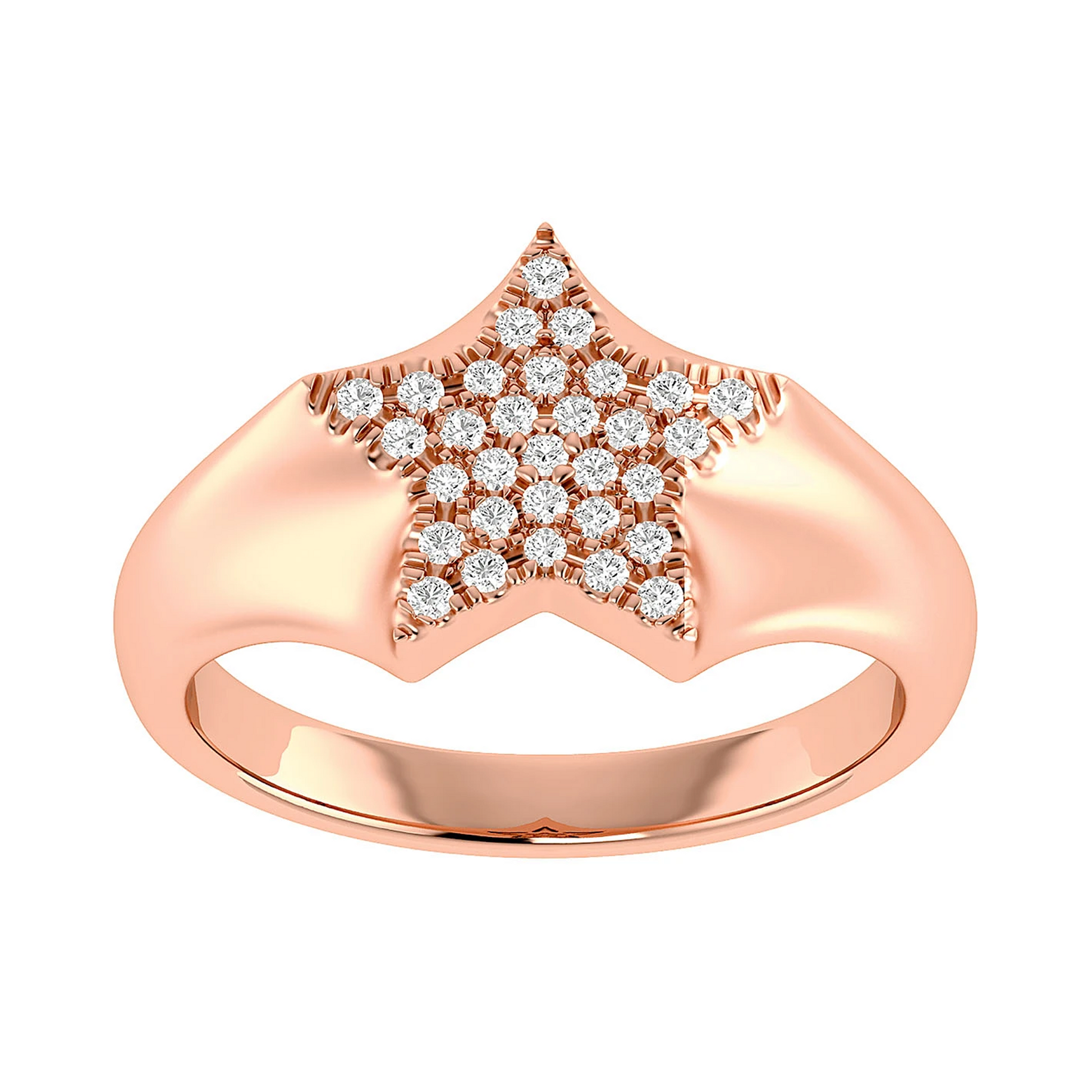 Star Signet Diamond Ring in 14K rose gold, detail view