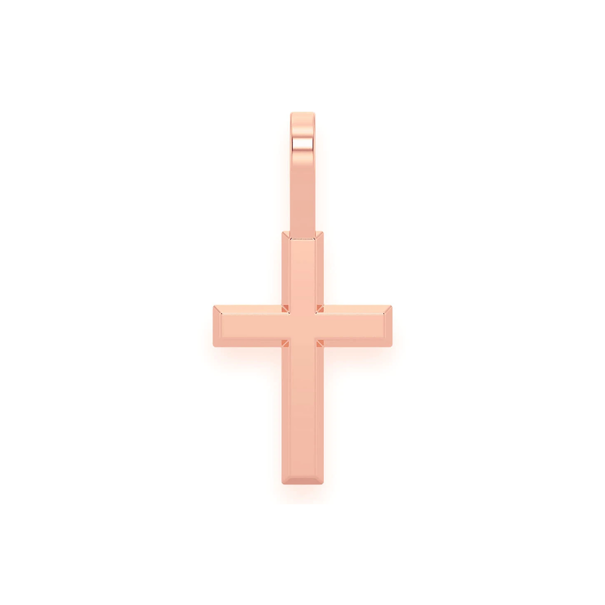 Angle Solid Gold Cross in 14K rose gold, front view