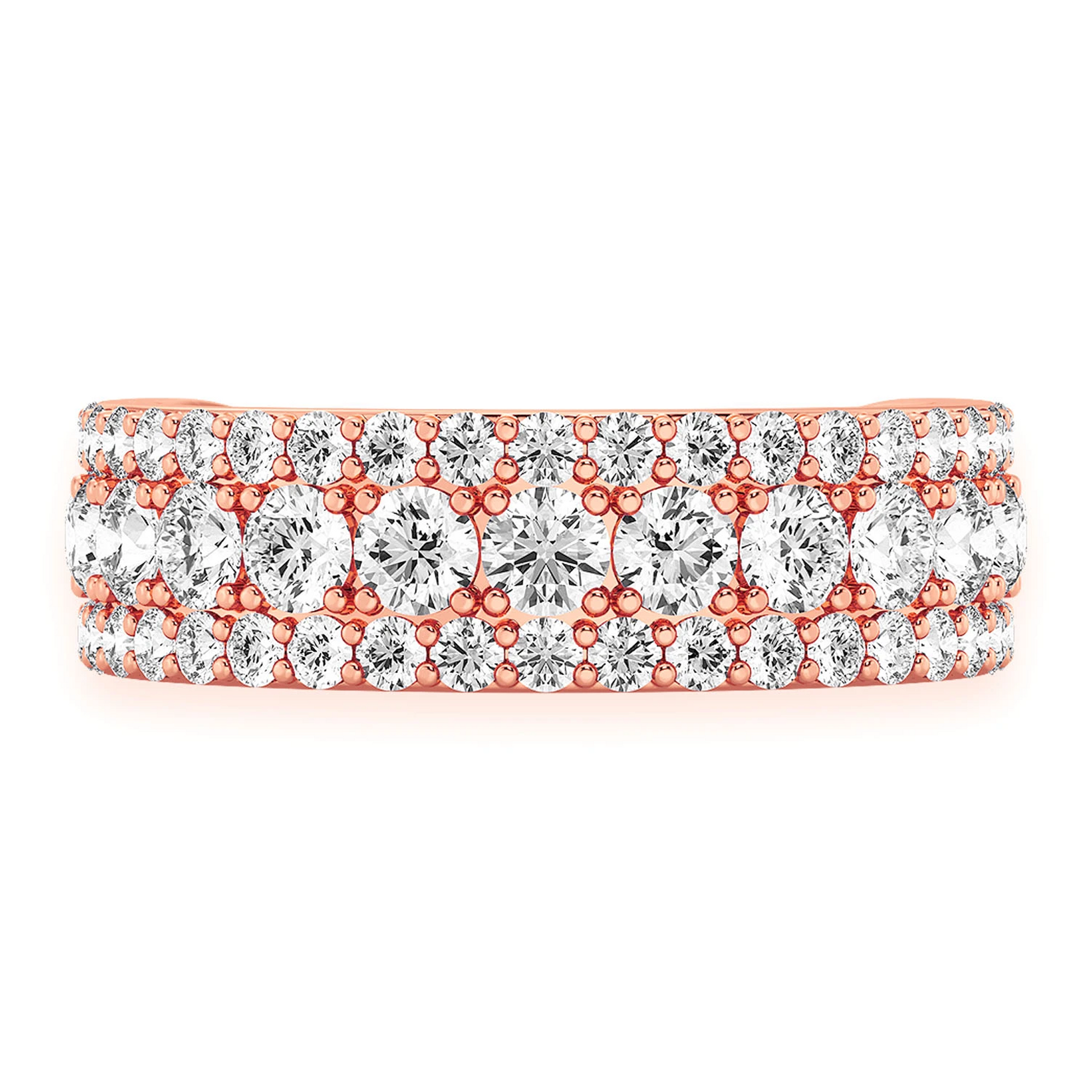 Three Row Flat Band Ring in 14K rose gold, front view