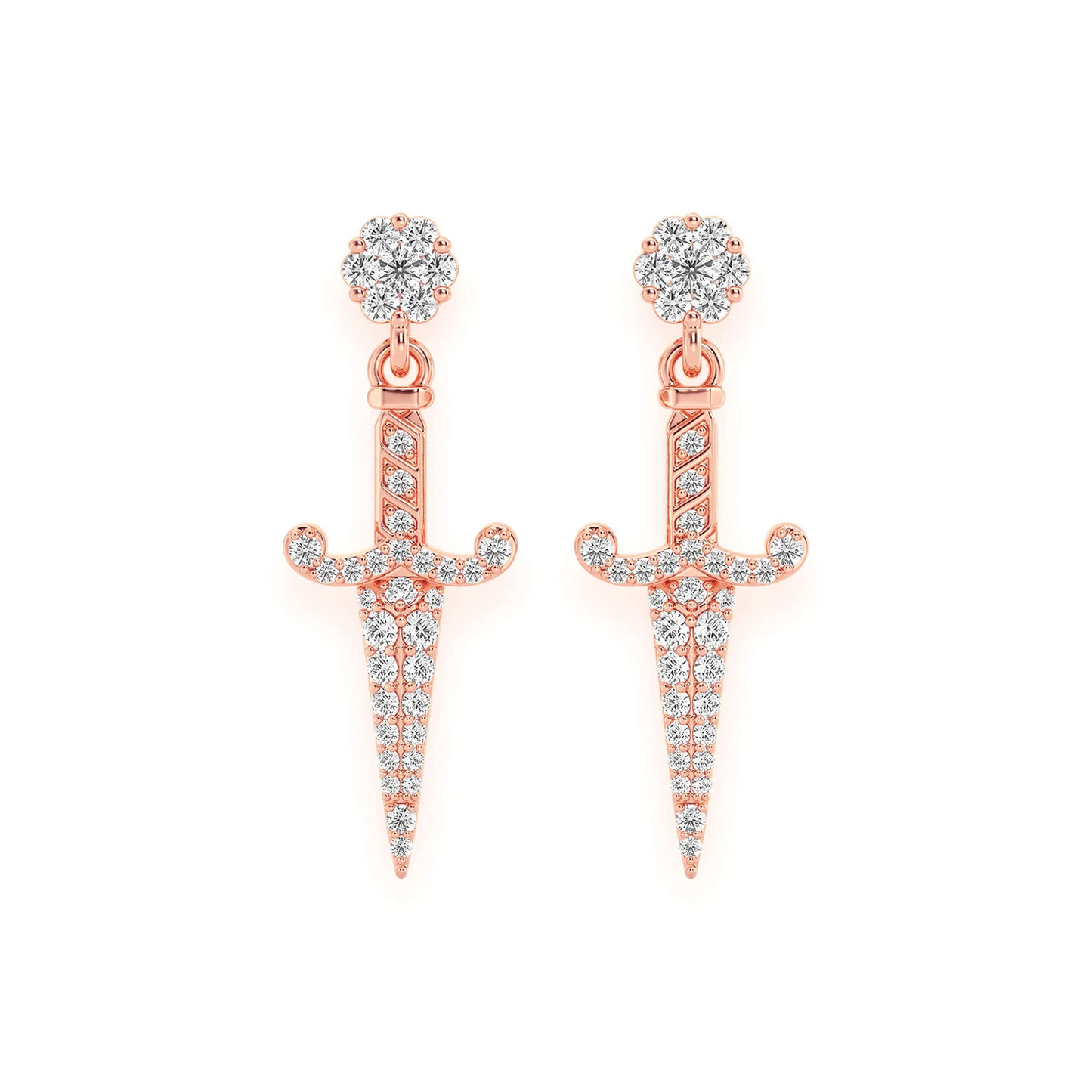 Ancient Sword Diamond Drops in 14K rose gold, front view