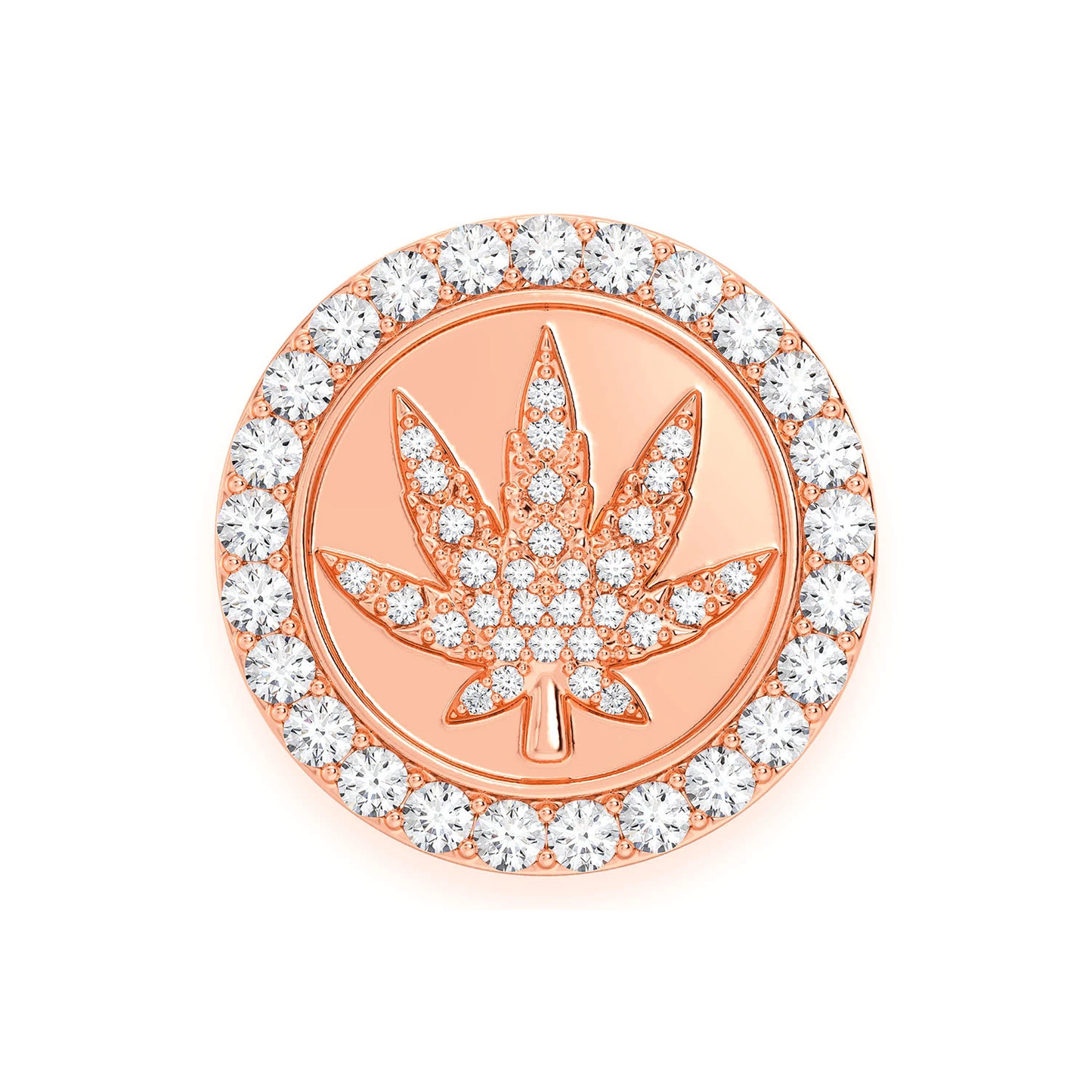 Cannabis Signet Diamond Ring in 14K rose gold, front view