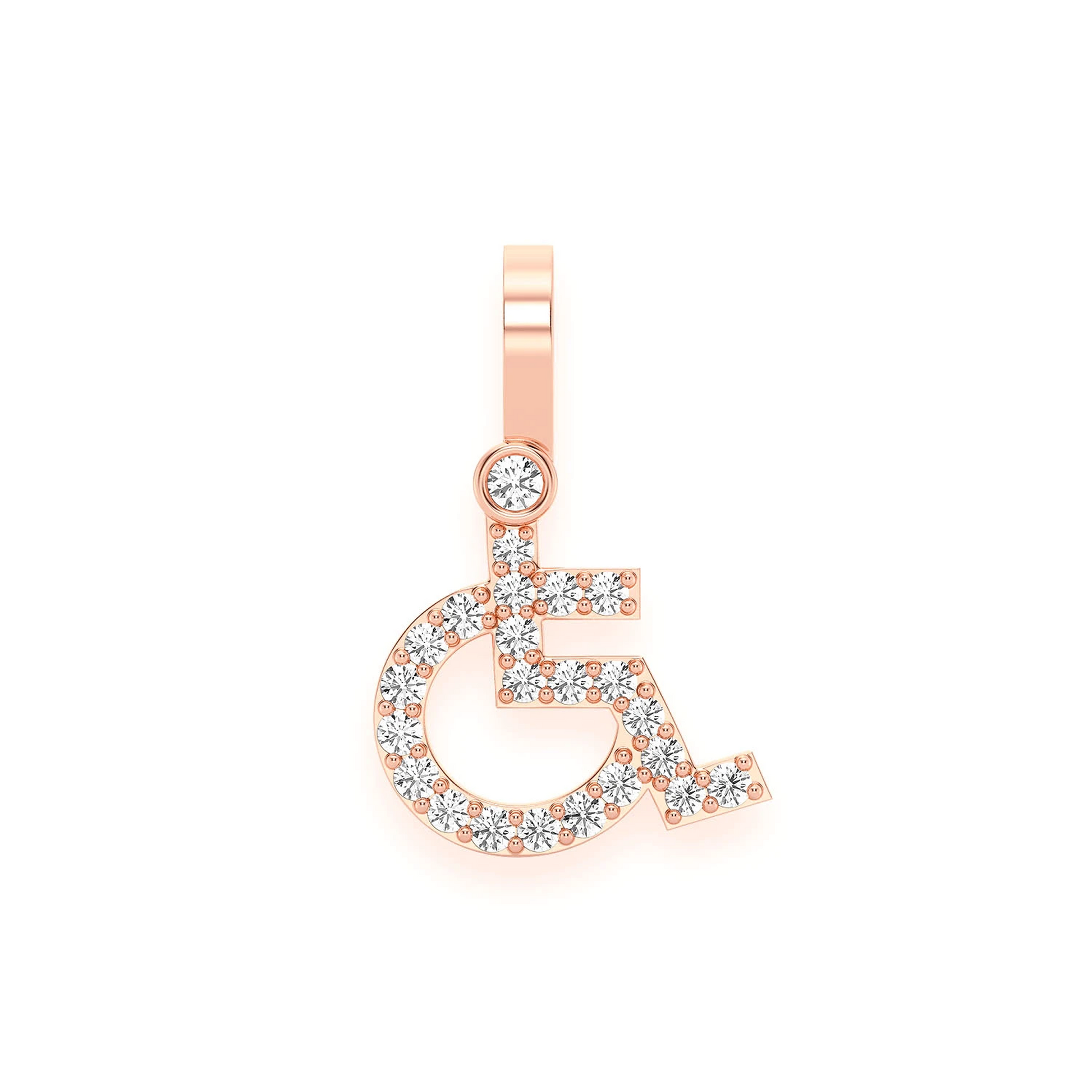 Wheelchair Diamond Pendant in 14K rose gold, Signature | 0.20ctw, front view
