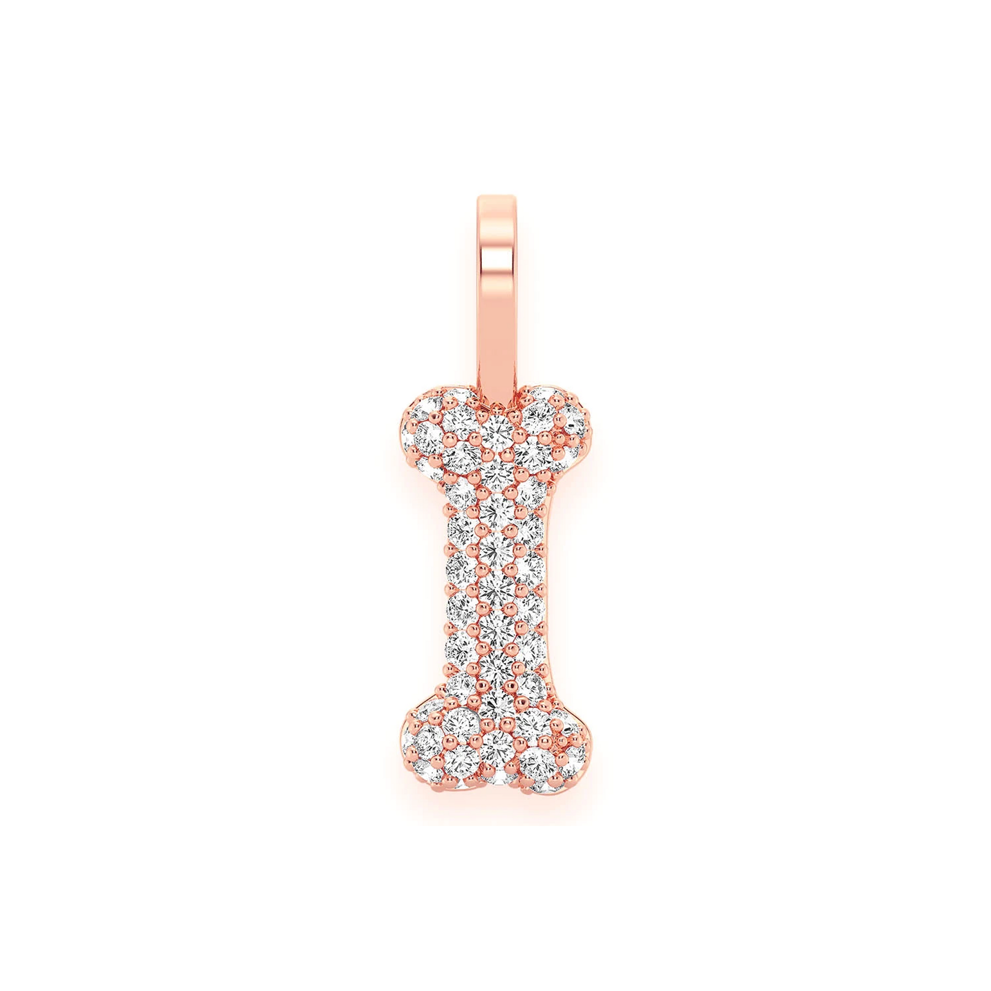 Dog Bone Diamond Pendant in 14K rose gold, front view
