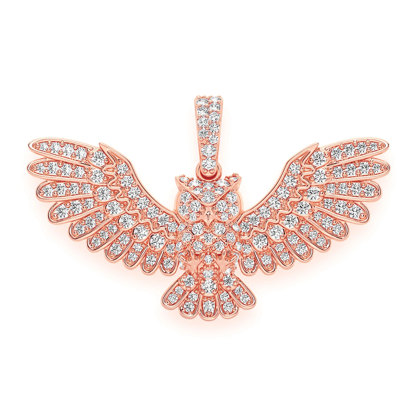 Owl Diamond Pendant in 14K rose gold, front view