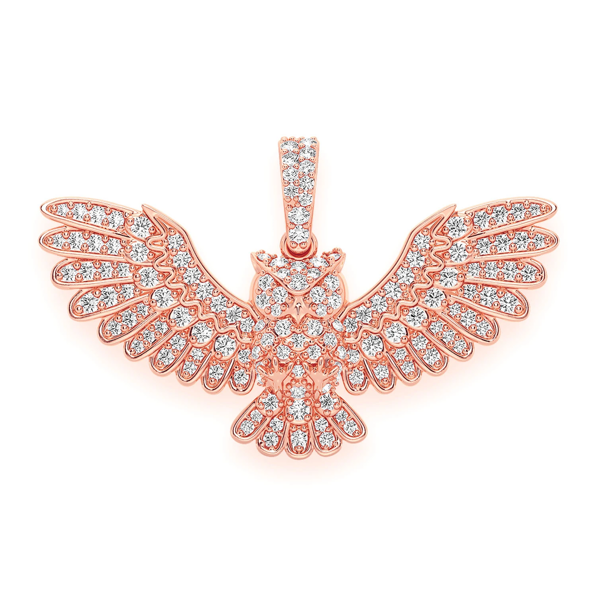 Owl Diamond Pendant in 14K rose gold, front view