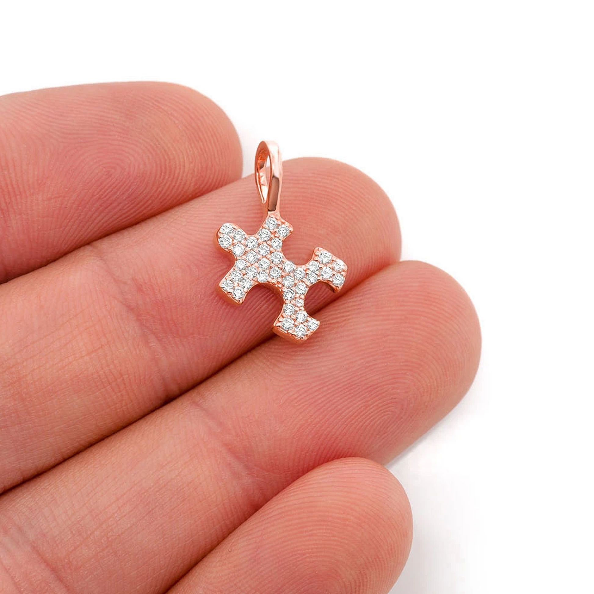 Puzzle Diamond Pendant in 14K rose gold, angled view