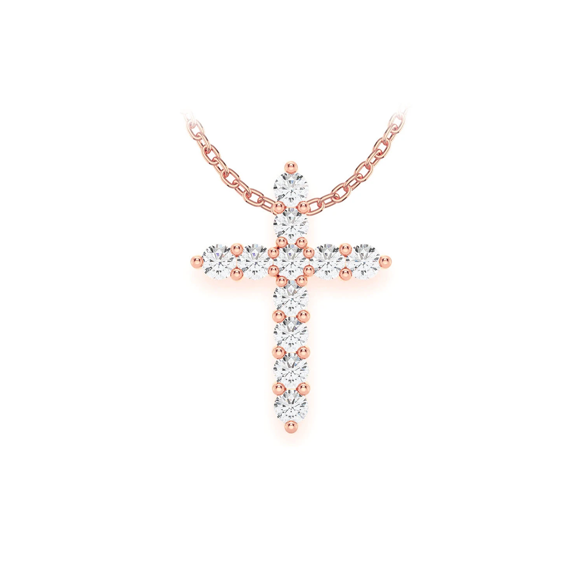 11 Stone Hidden Bail Cross in 14K rose gold, Entry | 0.40ctw, front view
