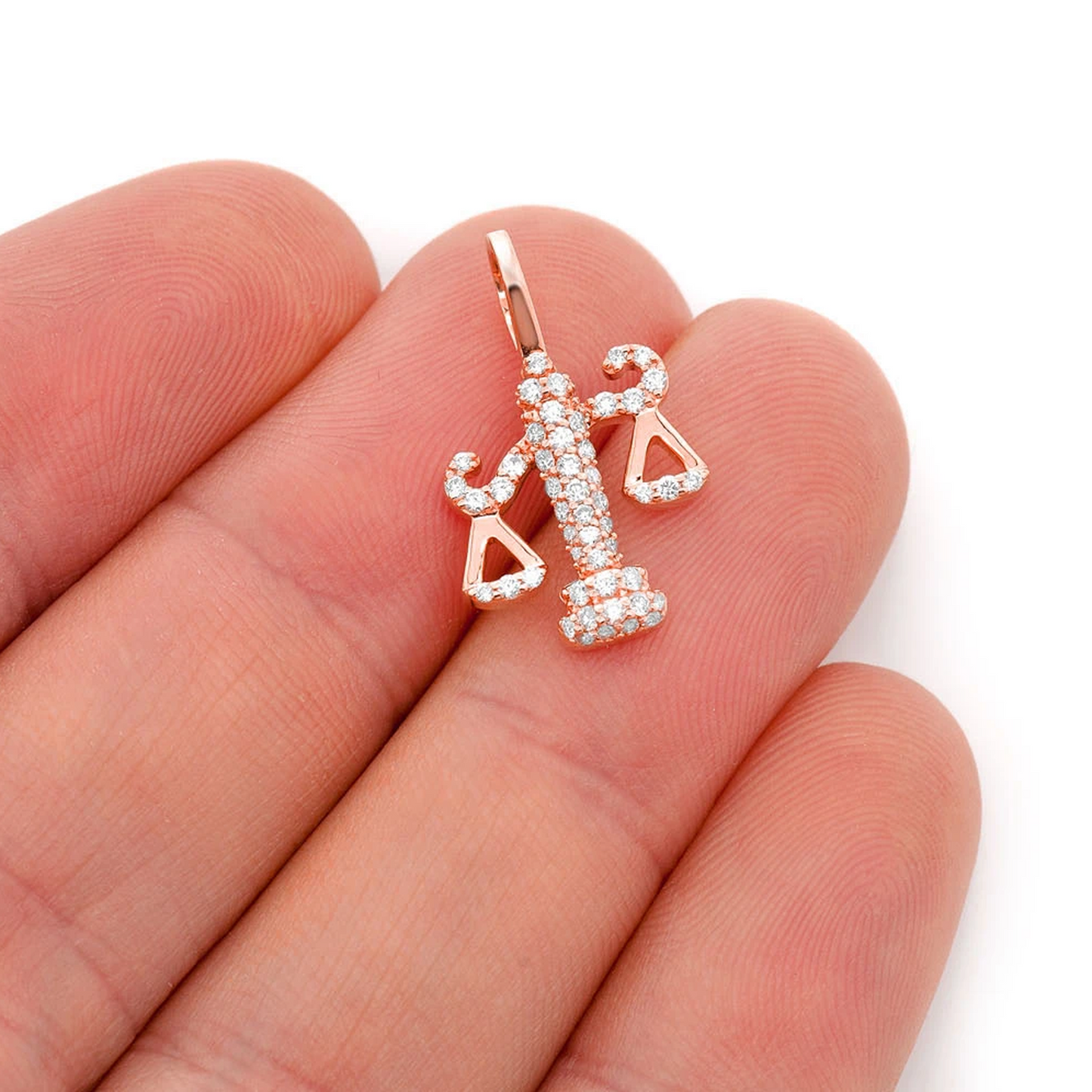 Scales of Justice Diamond Pendant in 14K rose gold, angled view