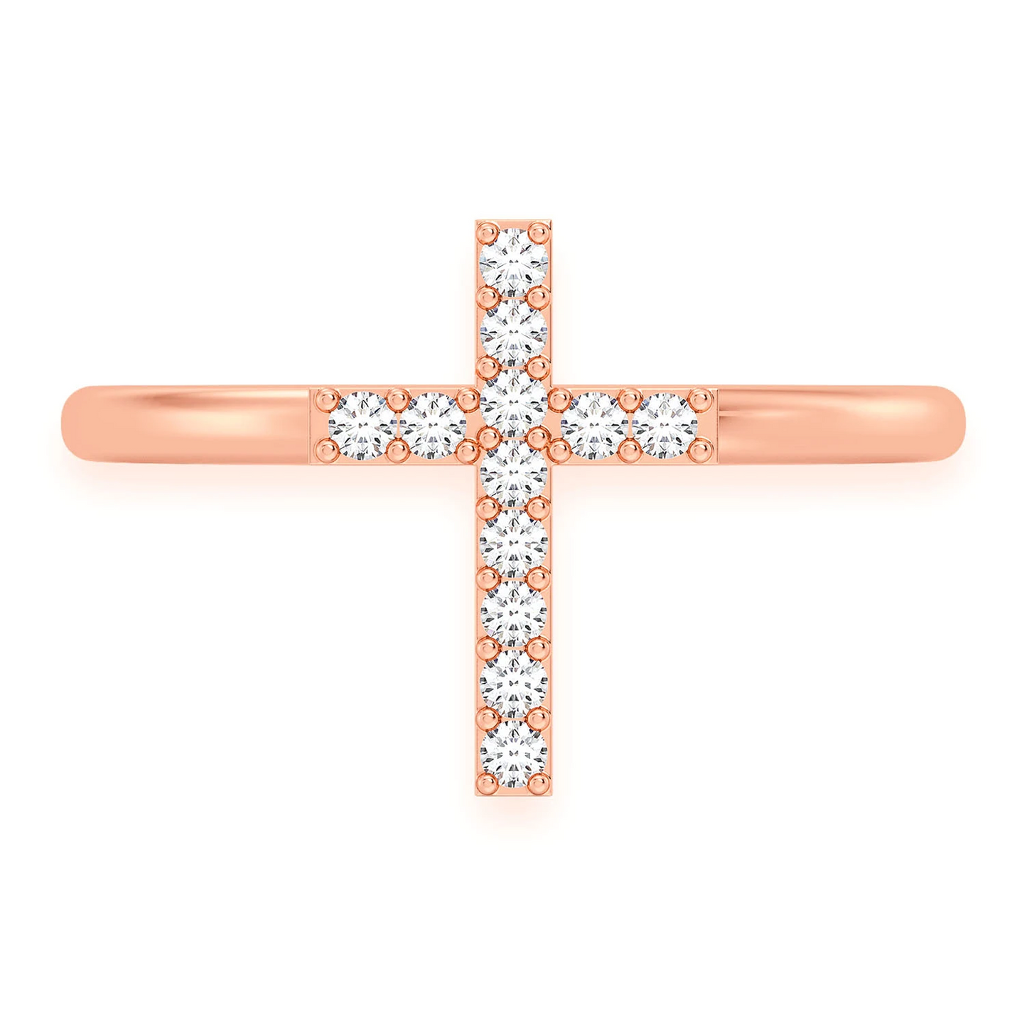Cross Diamond Ring in 14K rose gold, front view