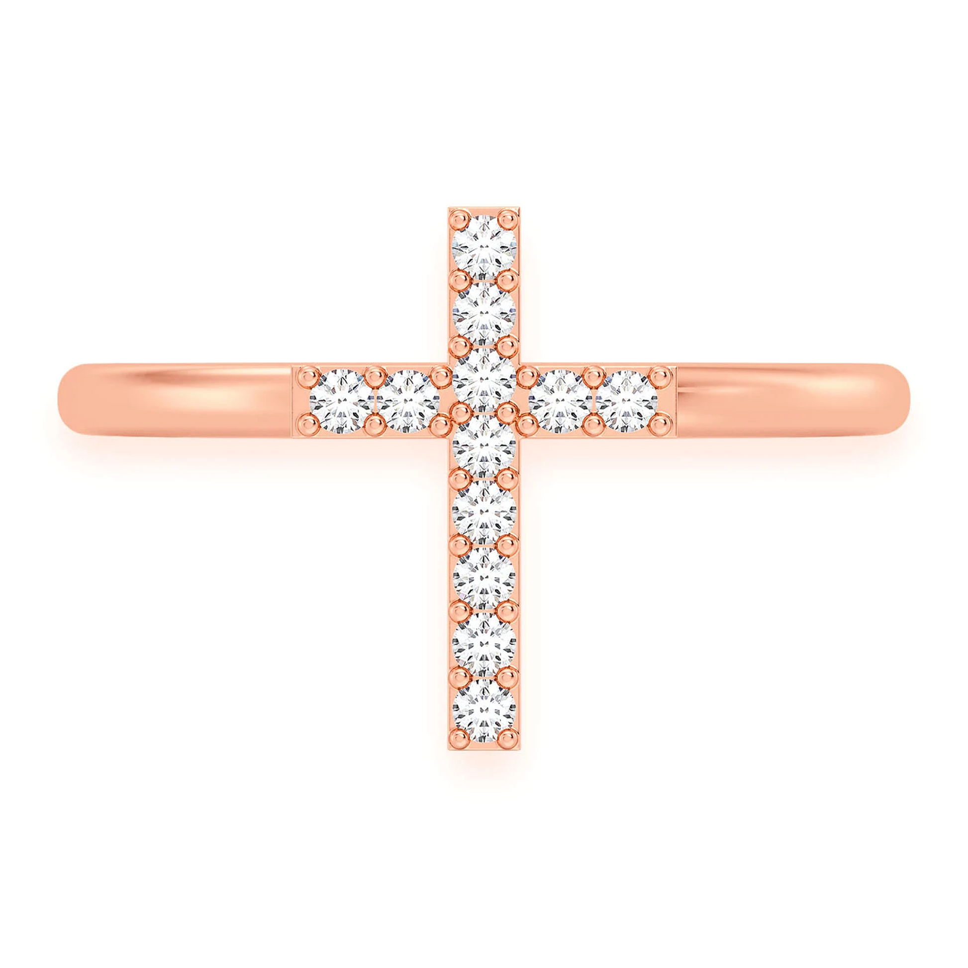 Cross Diamond Ring in 14K rose gold, front view