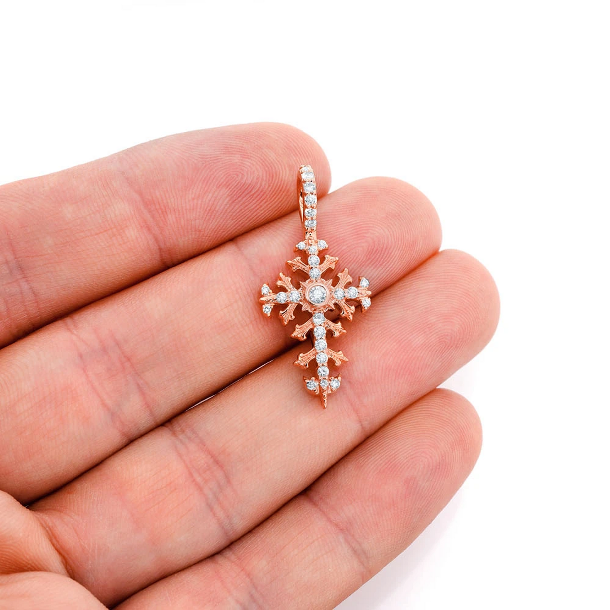 Filigree Diamond Cross Pendant in 14K rose gold, Statement | 0.50ctw, alternate view