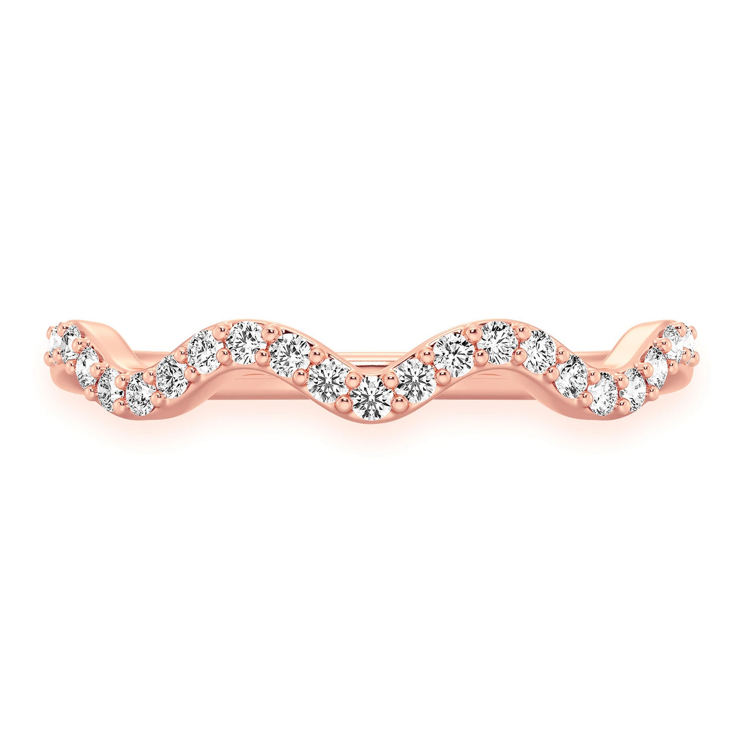 Wavy Diamond Ring in 14K rose gold, front view