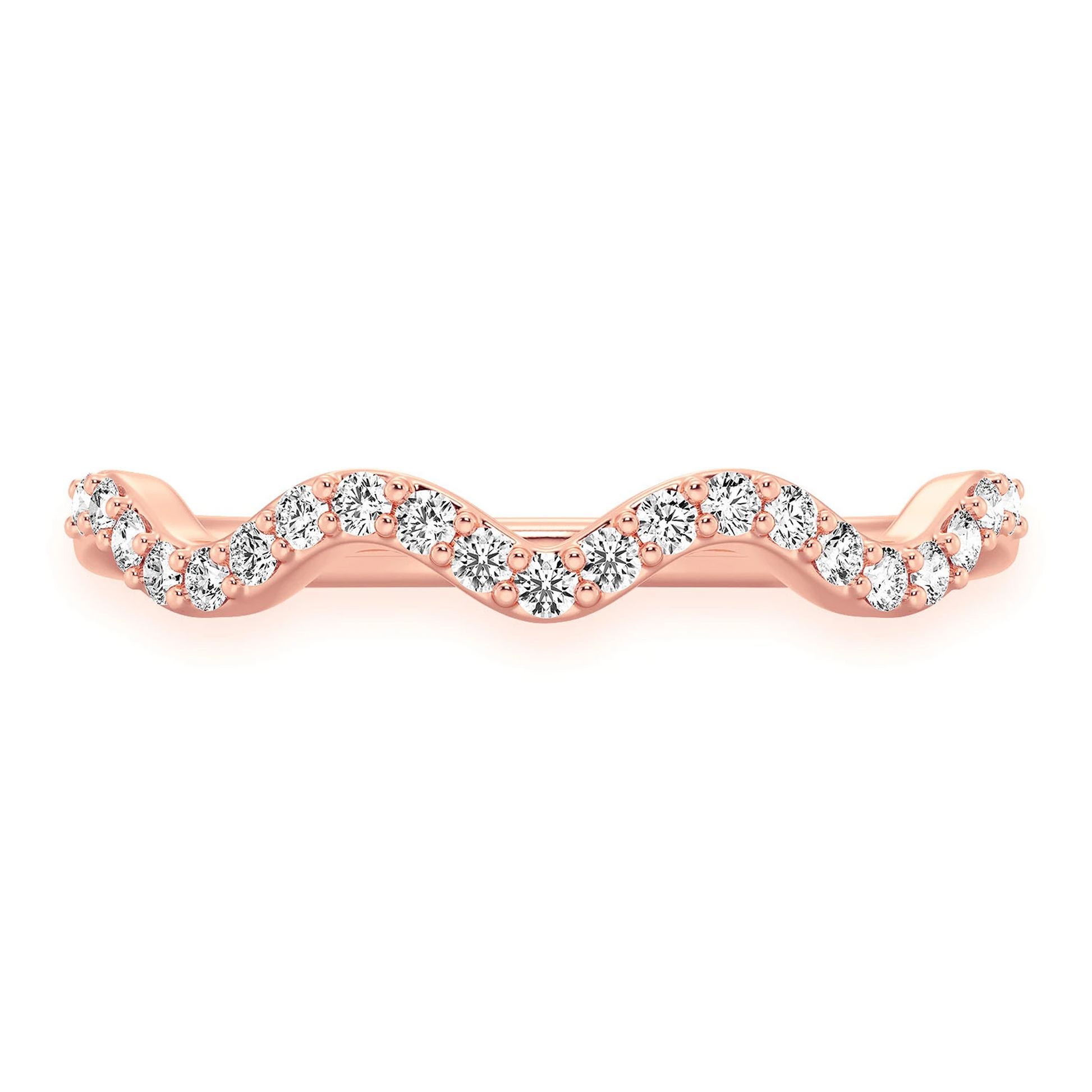 Wavy Diamond Ring in 14K rose gold, front view