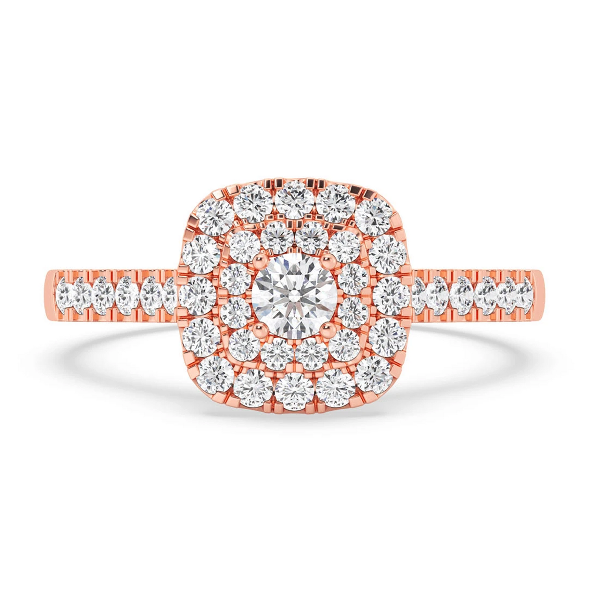 Three Layer Square Halo Engagement Ring in 14K rose gold, front view