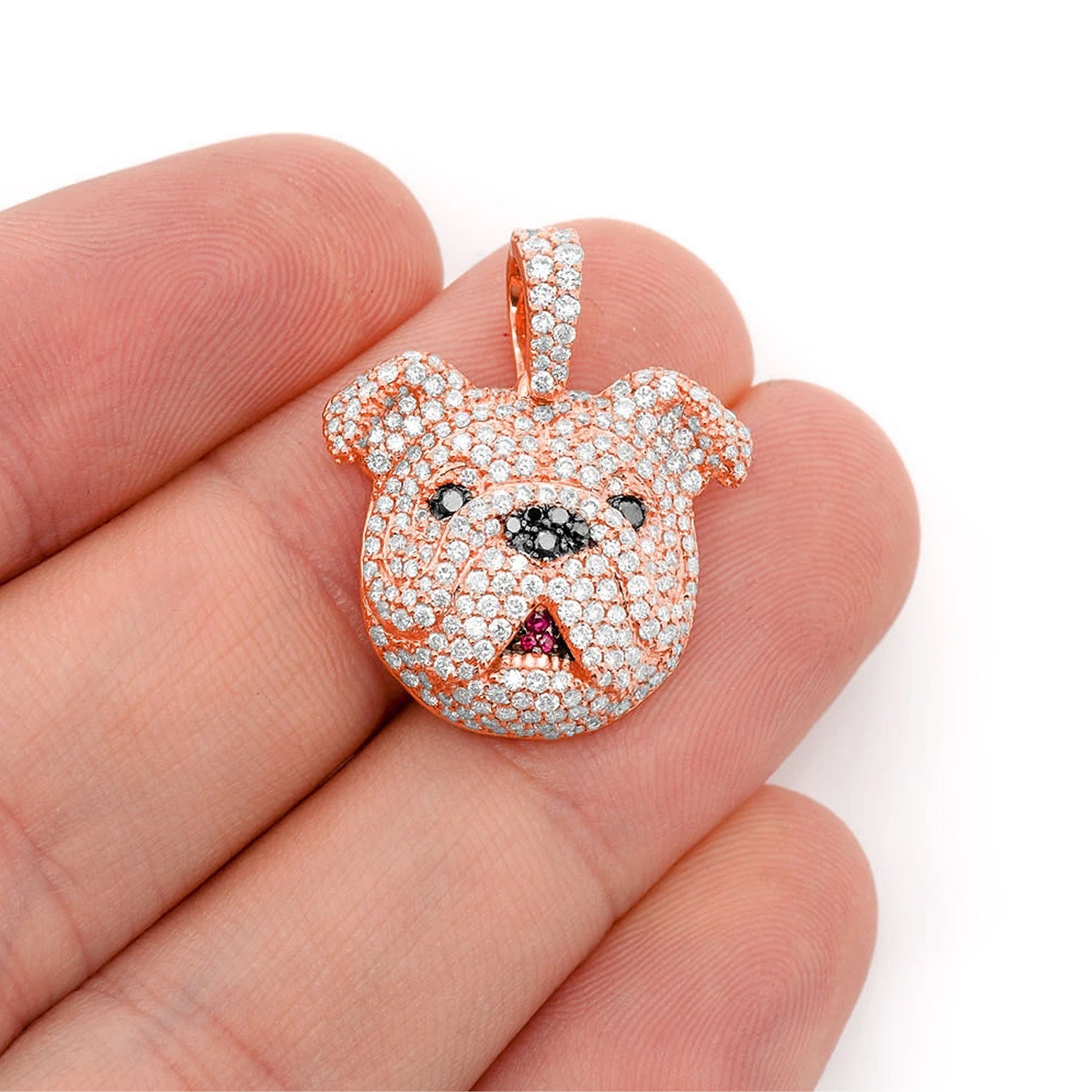 Bulldog Diamond Pendant in 14K rose gold, angled view