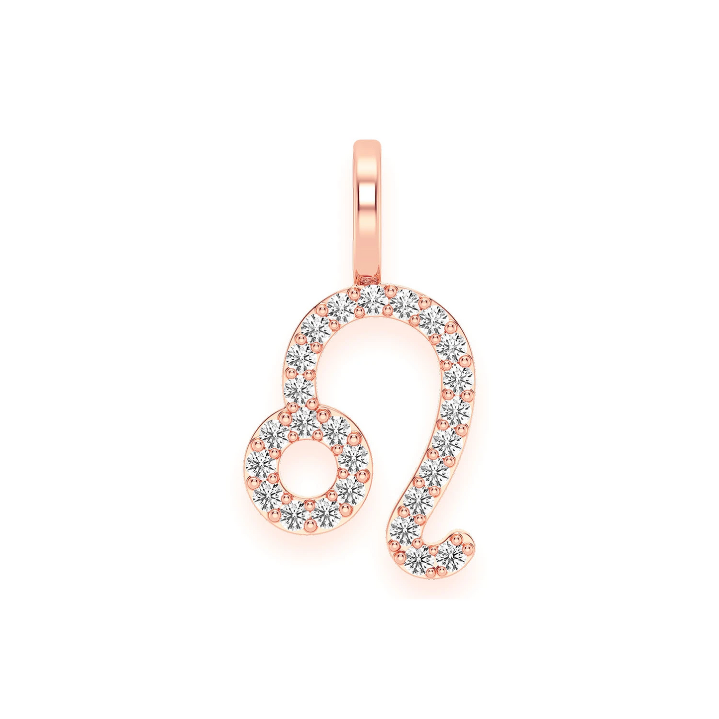 Astrology Zodiac Diamond Pendant in 14K rose gold, Leo design, front view