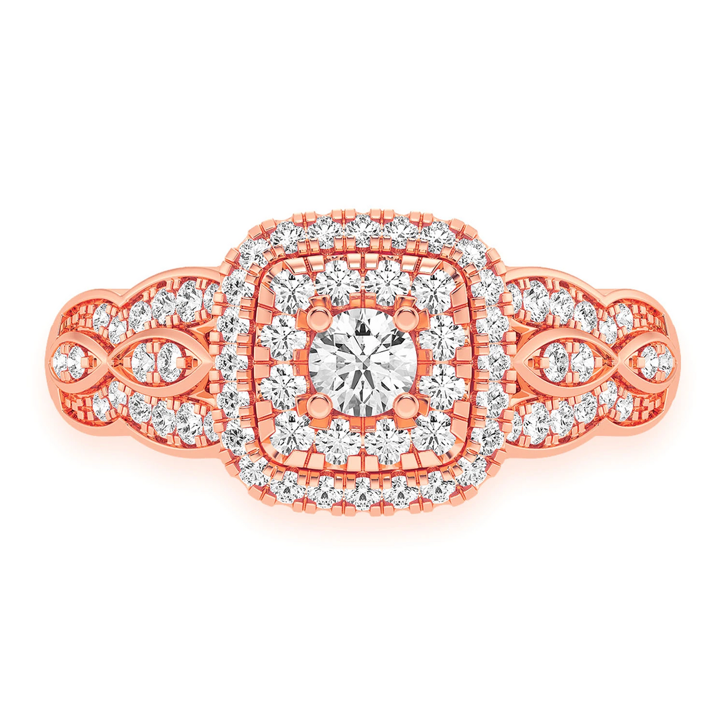 Triple Layer Square Halo Diamond Ring in 14K rose gold, front view