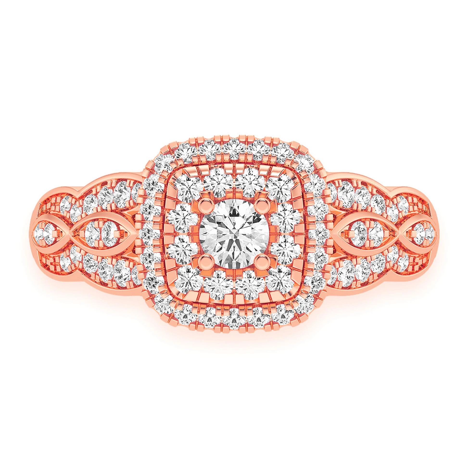 Triple Layer Square Halo Diamond Ring in 14K rose gold, front view