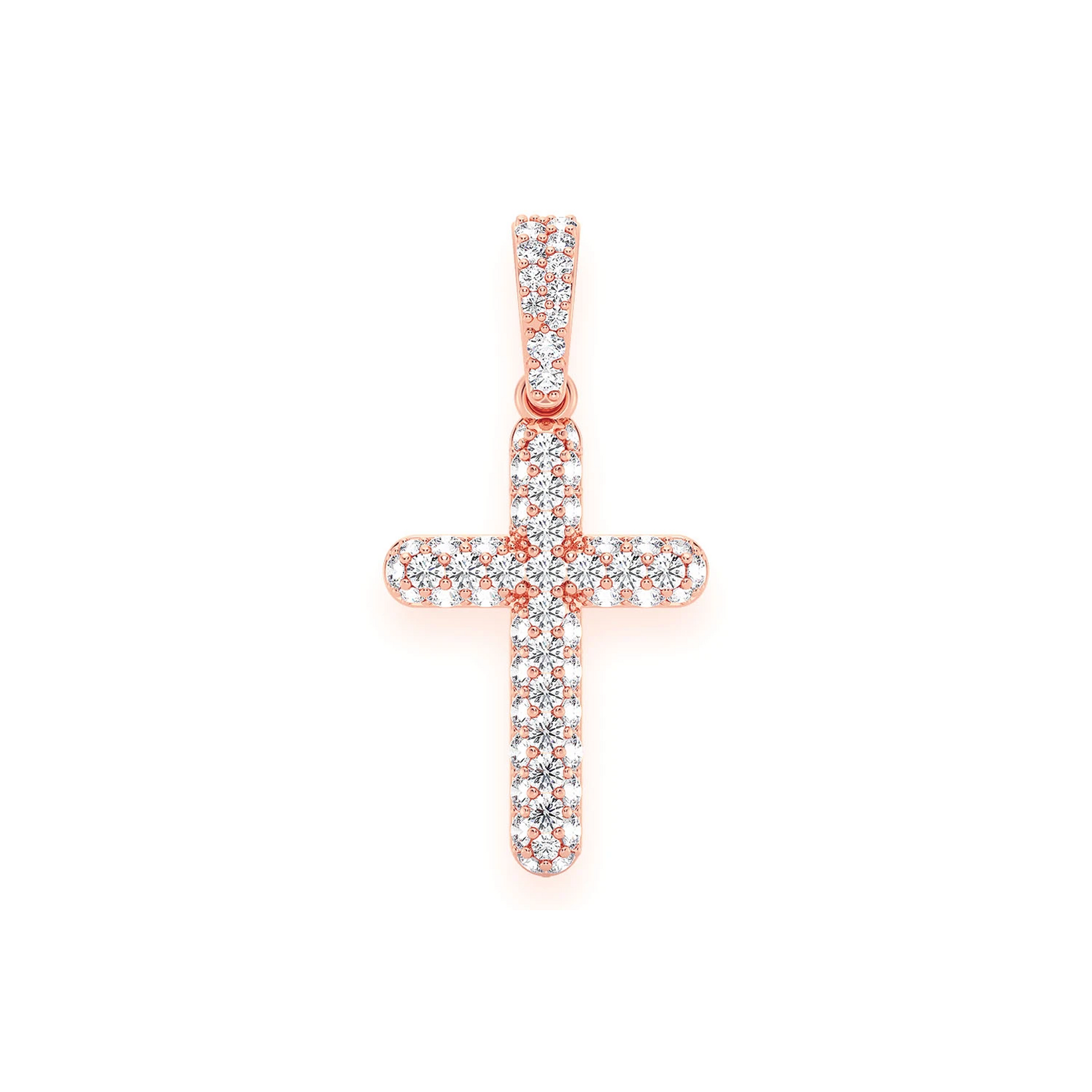 Bubbly Diamond Cross Pendant in 14K rose gold, Entry | 0.50ctw, front view