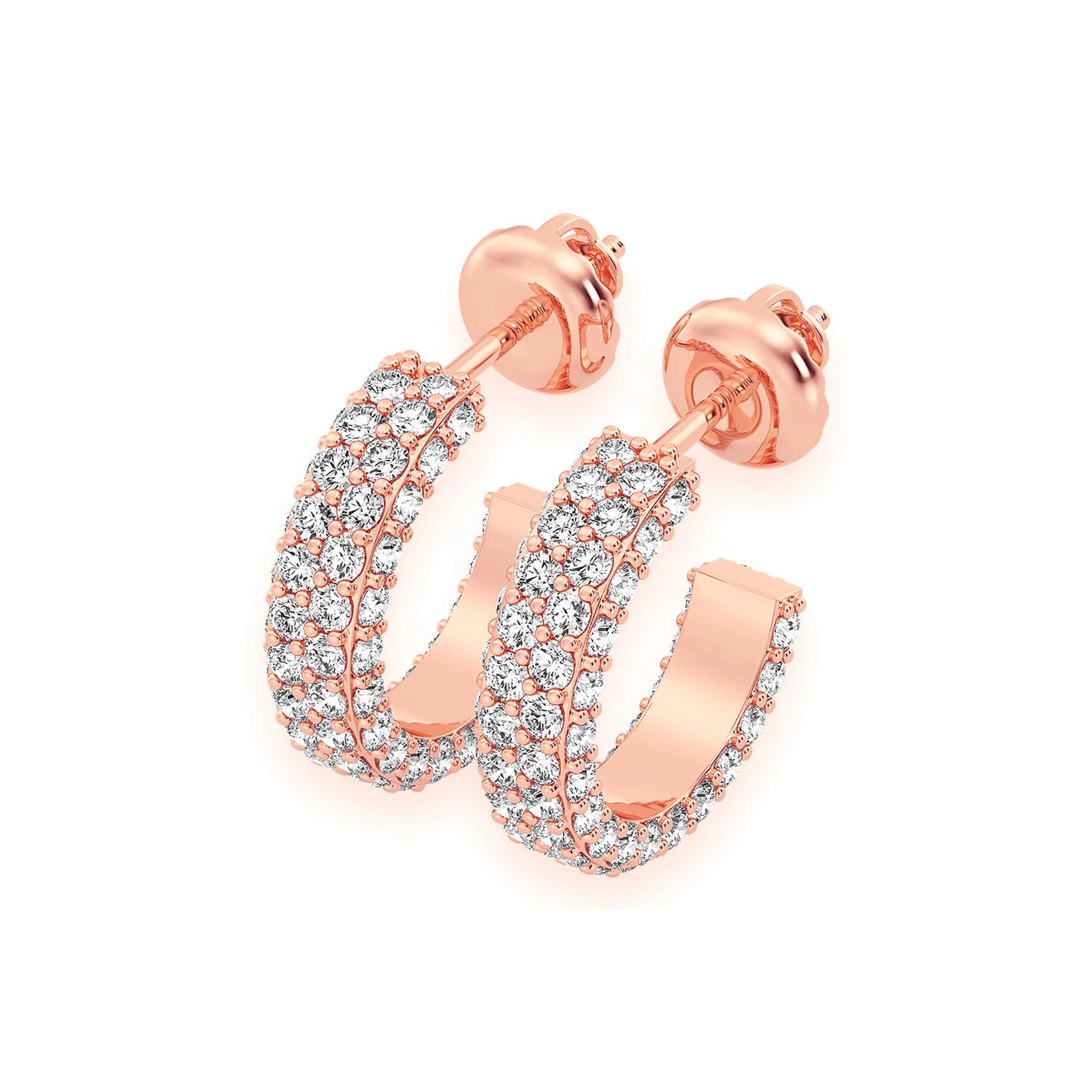 Half Hoop Diamond Earrings in 14K rose gold, front view