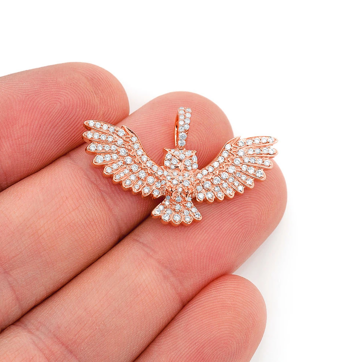 Owl Diamond Pendant in 14K rose gold, angled view