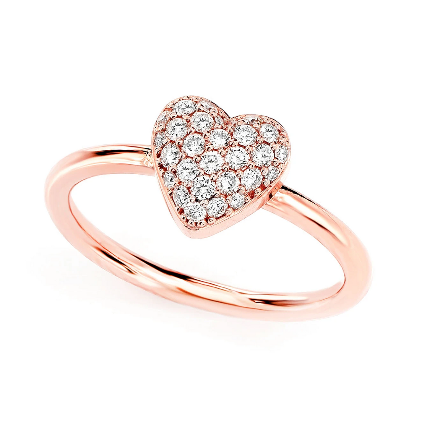 Bubbly Heart Diamond Ring in 14K rose gold, 0.20ctw, angled view