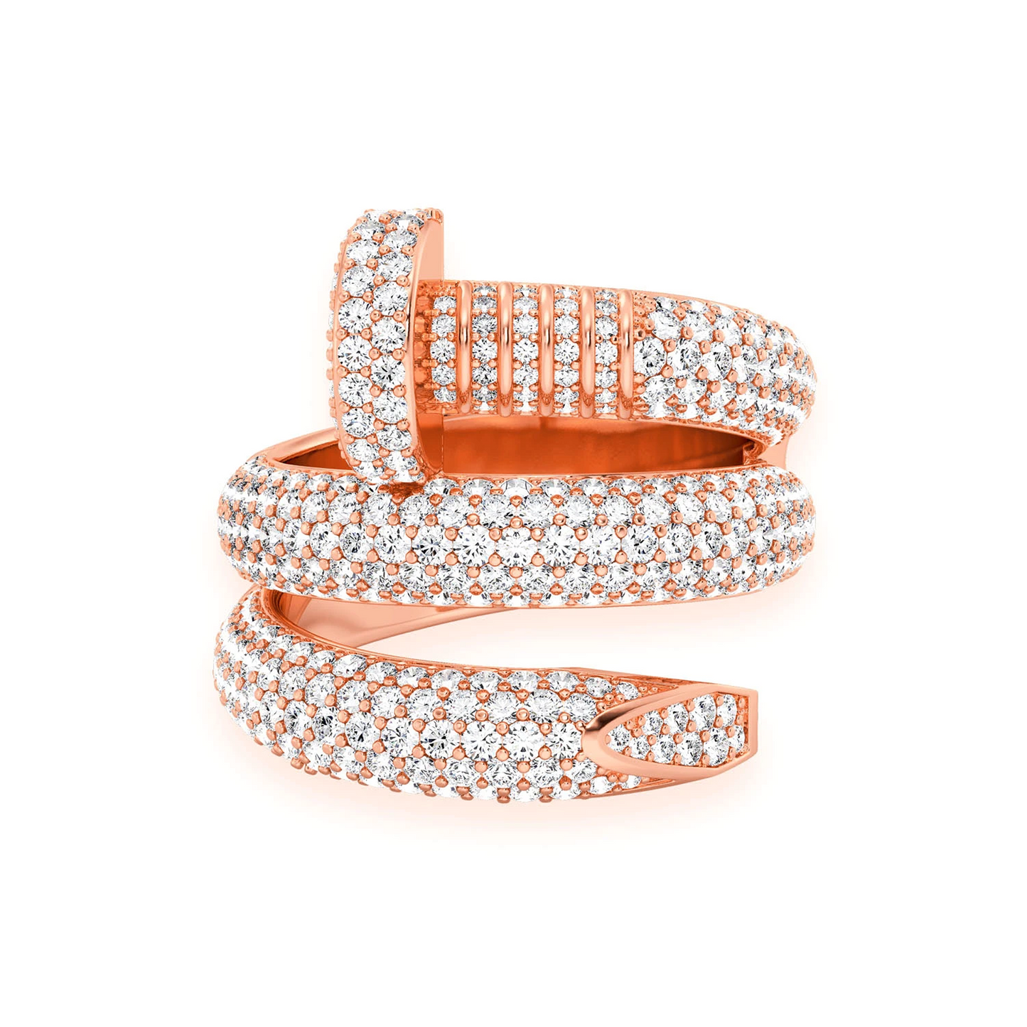 Nail Wrap Around Diamond Ring in 14K rose gold, front view