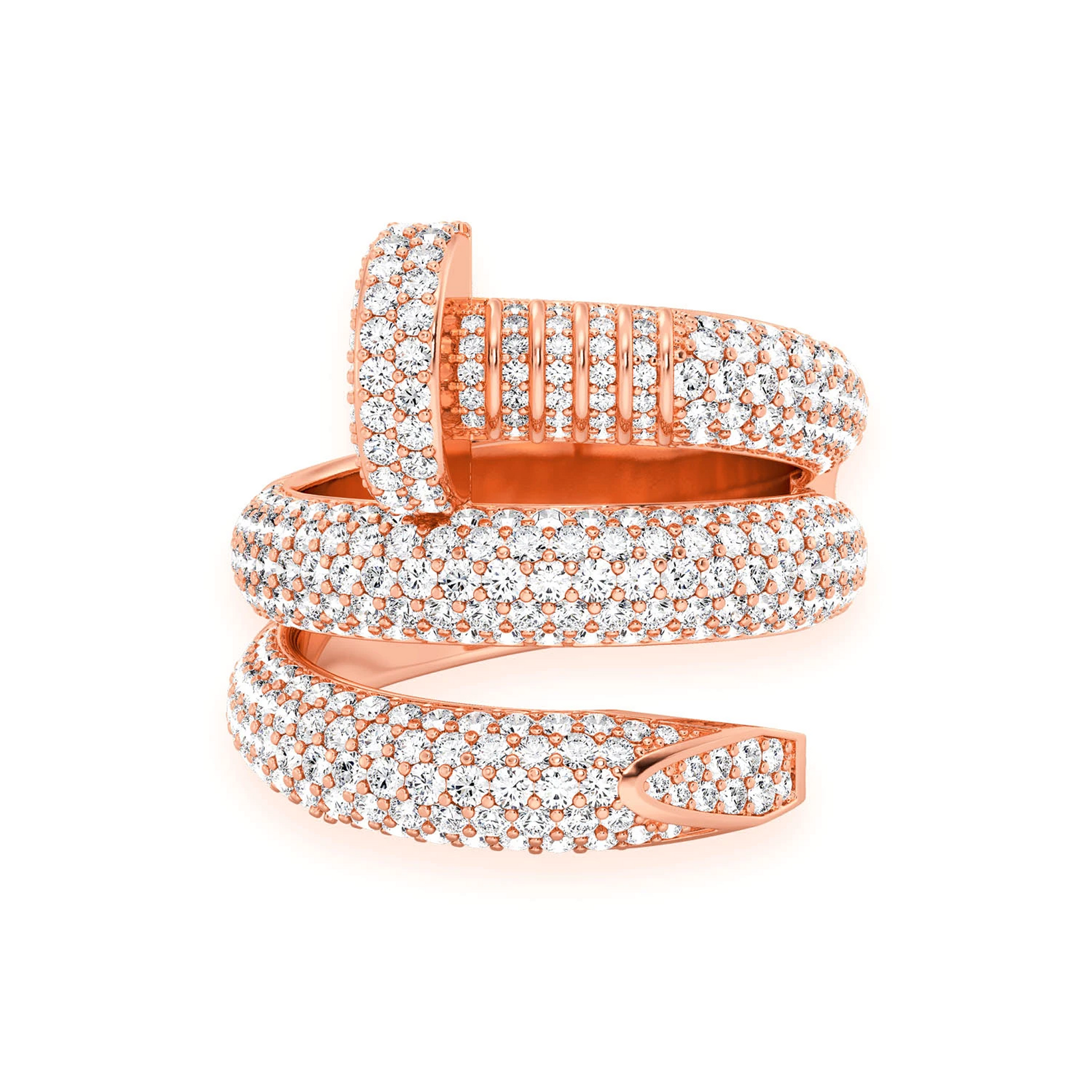 Nail Wrap Around Diamond Ring in 14K rose gold, front view