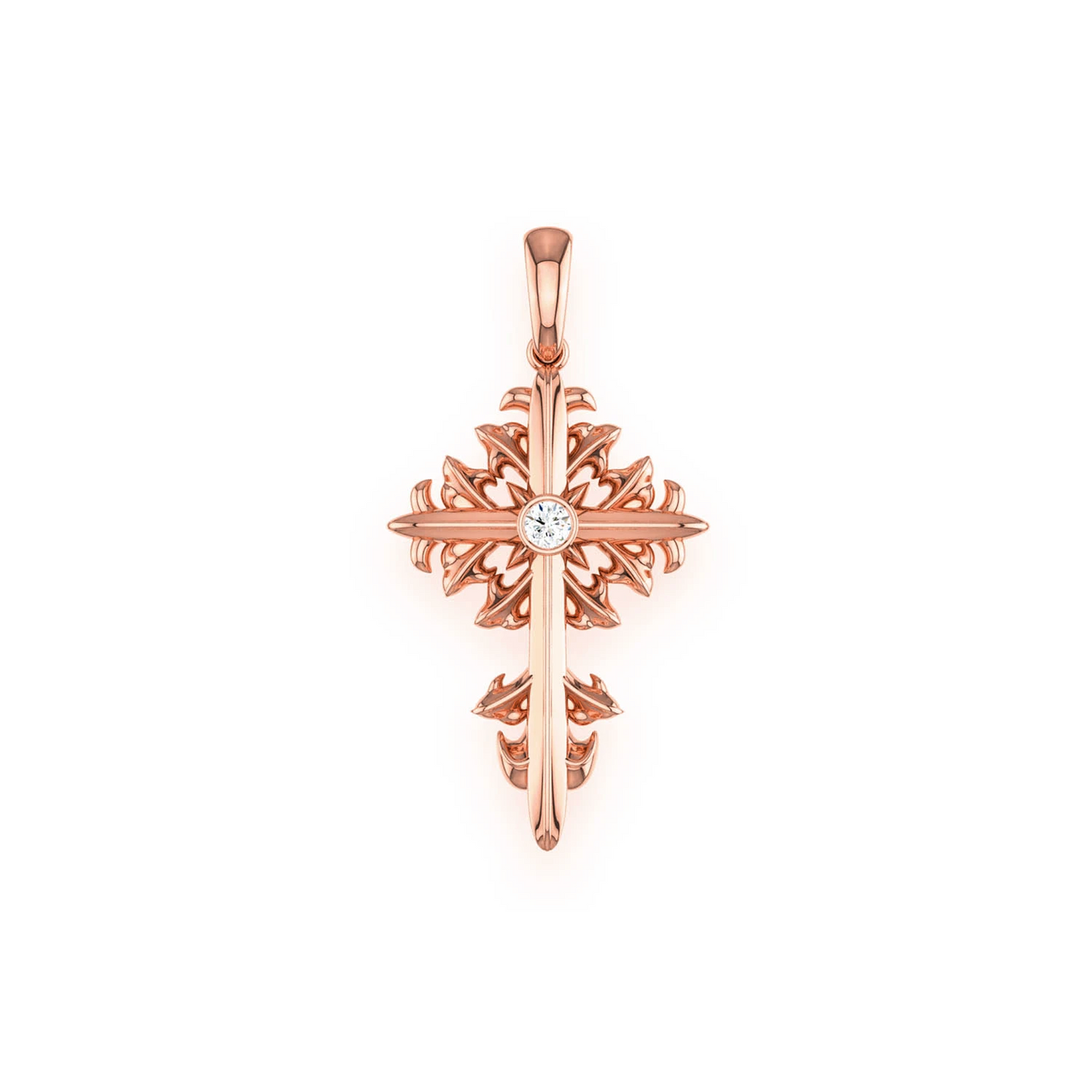 Filigree Diamond Cross Pendant in 14K rose gold, Entry | 0.02ctw, front view