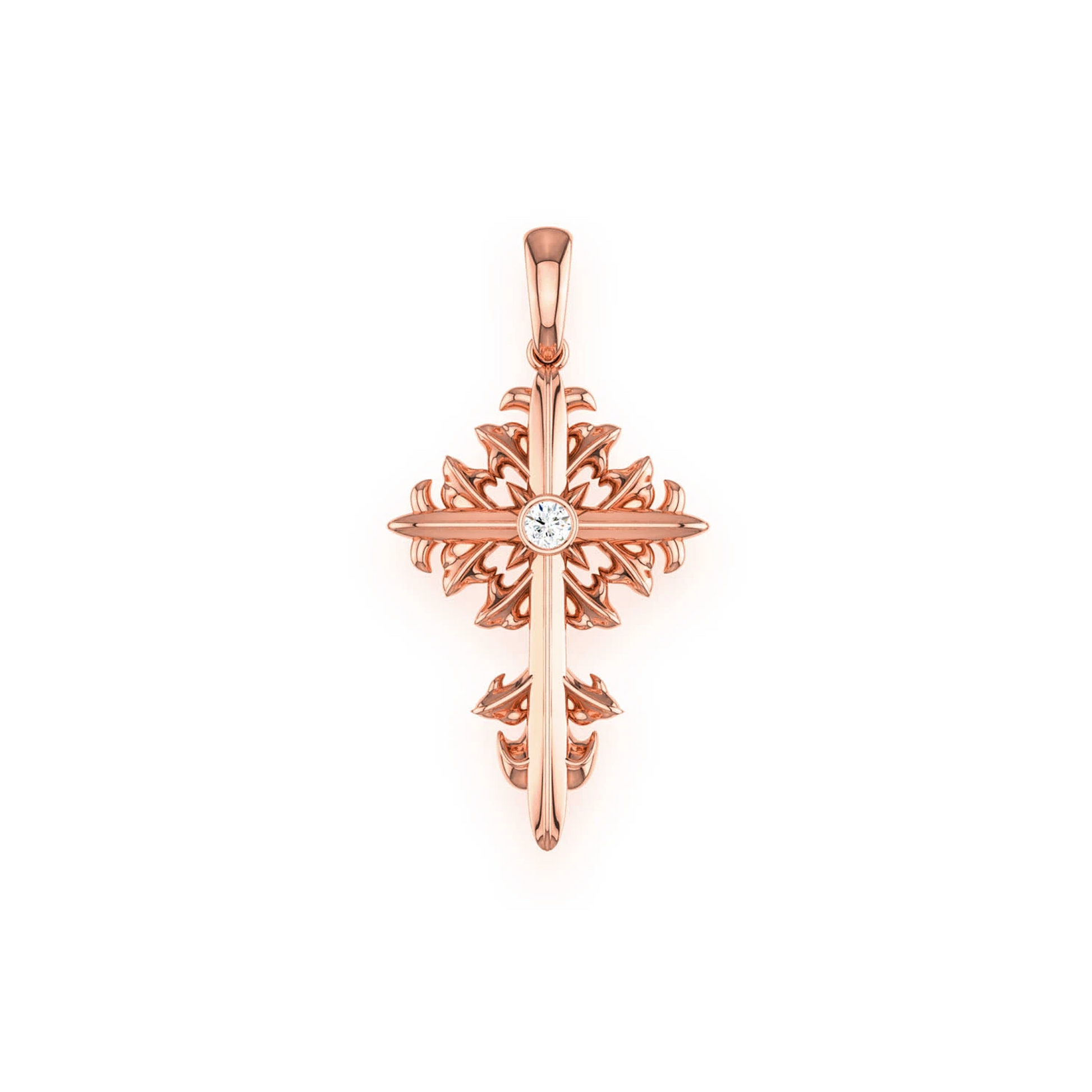 Filigree Diamond Cross Pendant in 14K rose gold, Entry | 0.02ctw, front view