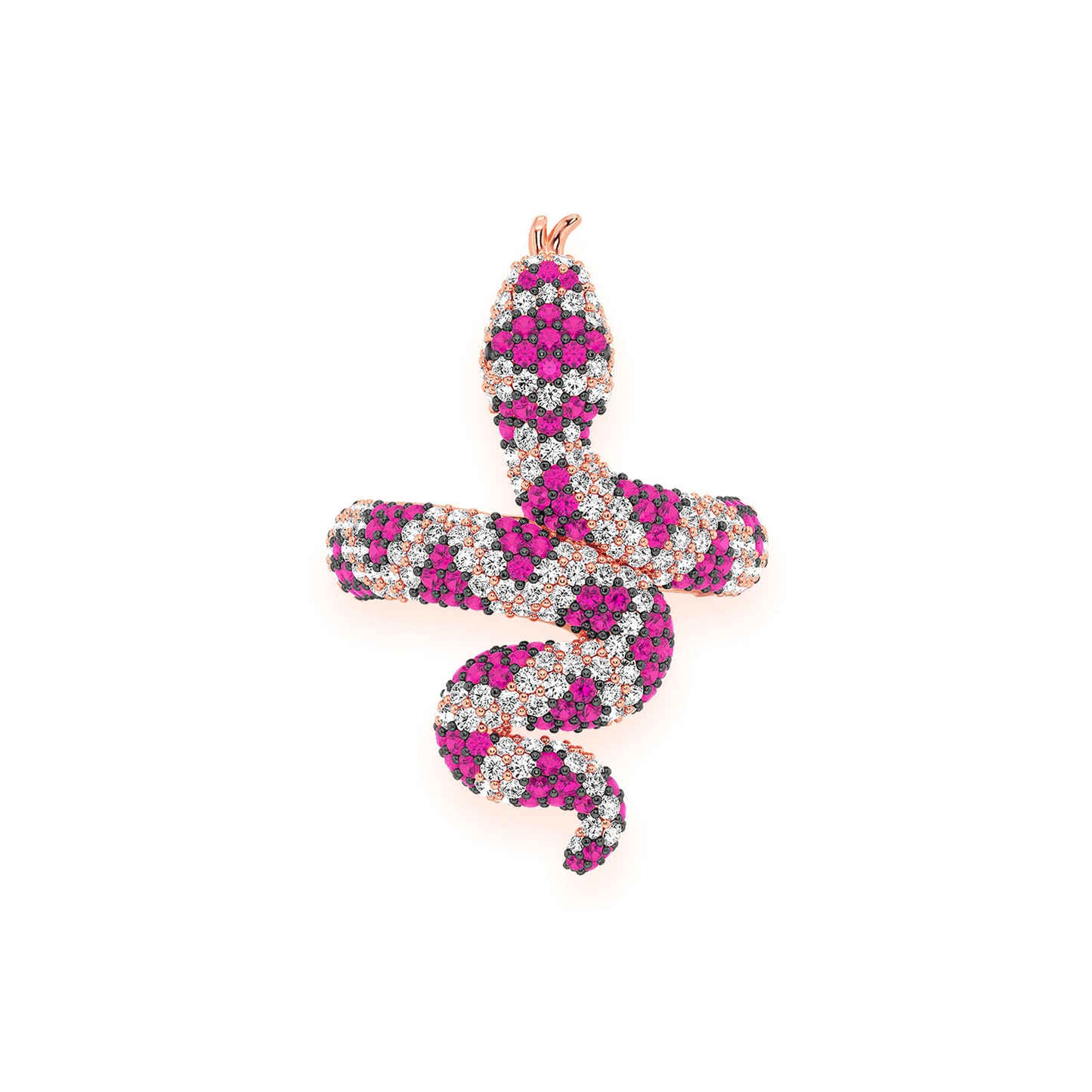 Snake Diamond Ring in 14K rose gold, Ruby, front view